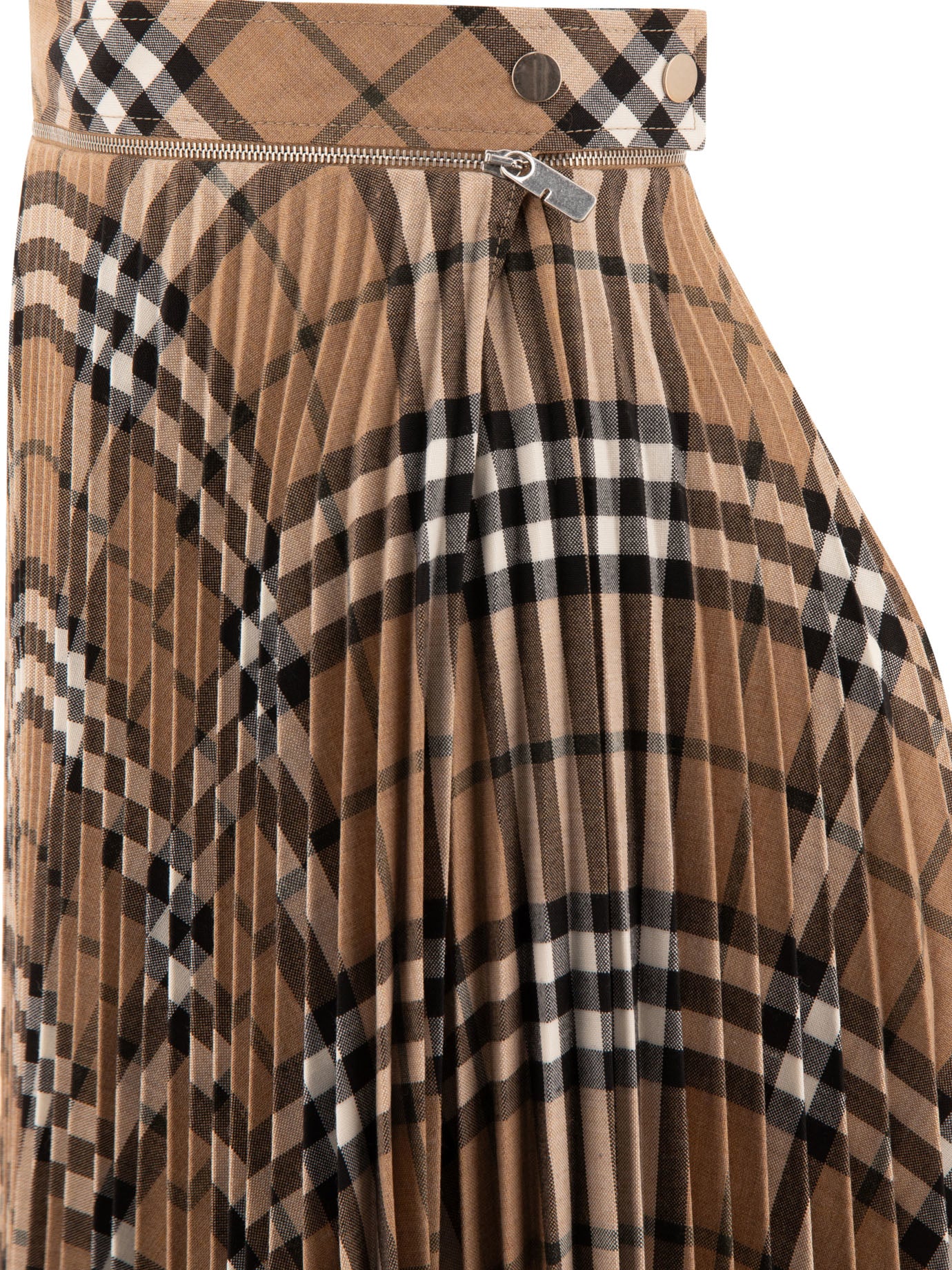 Burberry Wool Blend Pleated Check Skirt