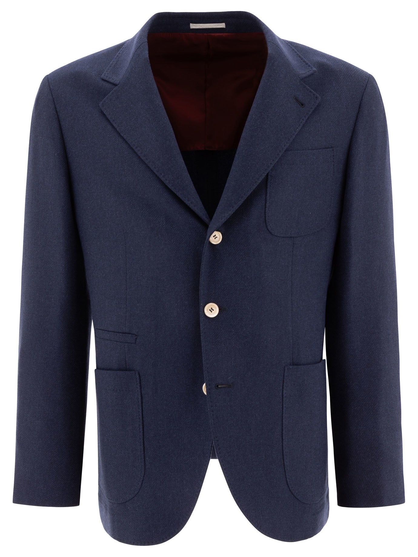 Brunello Cucinelli Wool, Silk And Cashmere Diagonal Deconstructed Blazer With Patch Pockets