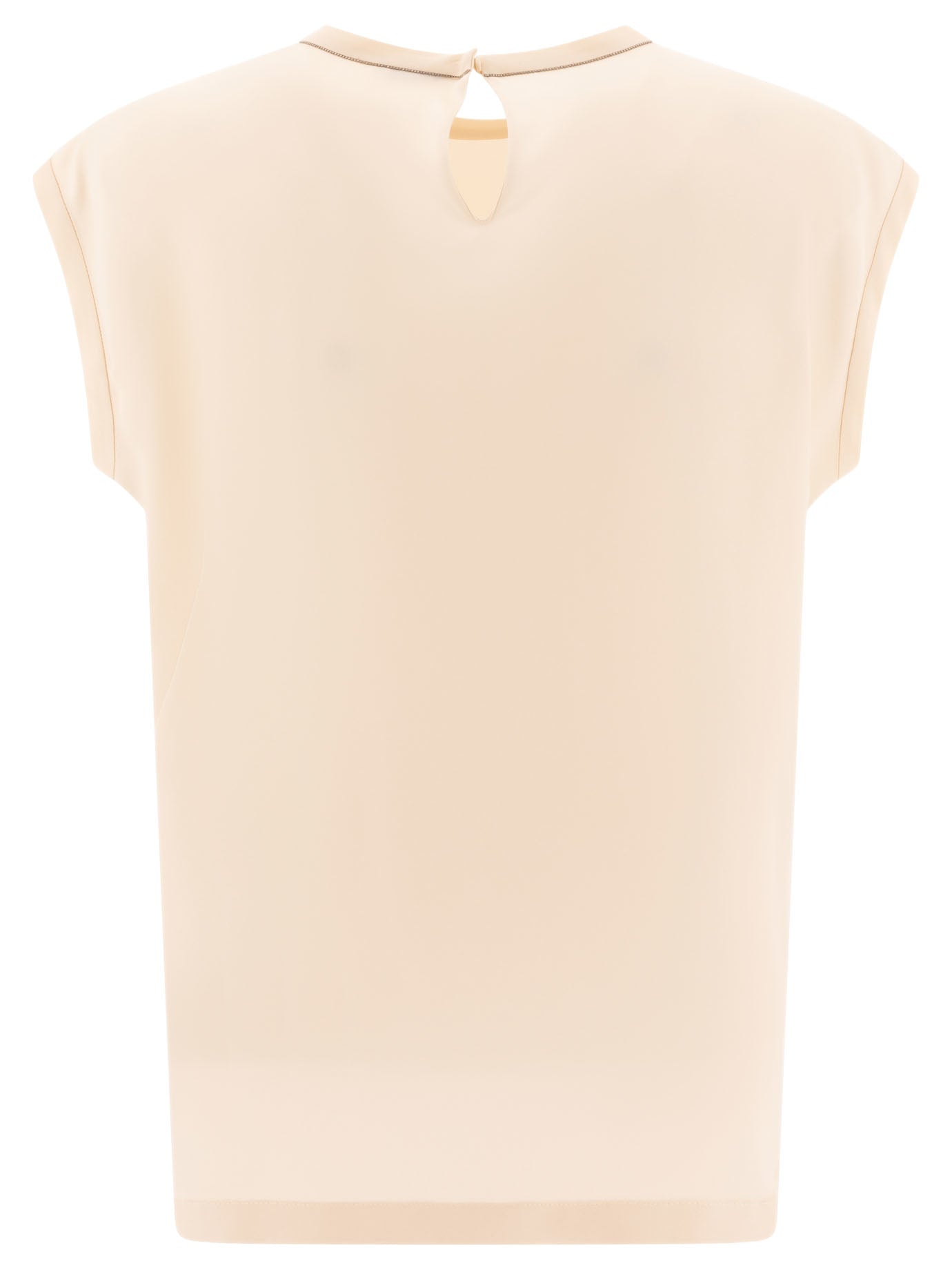 Brunello Cucinelli Stretch Silk Satin T-Shirt With Monili