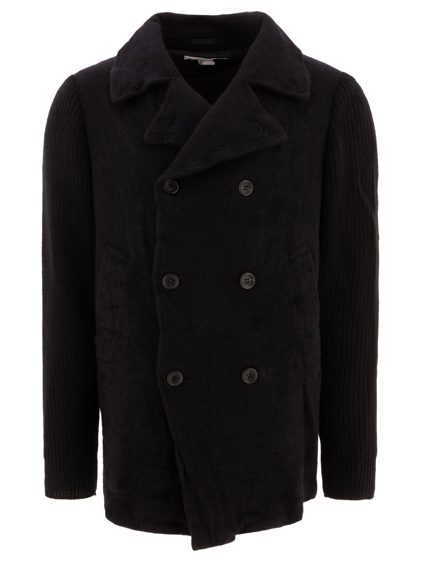 Comme Des Garçons Shirt Double-Breasted Coat With Knit Sleeves