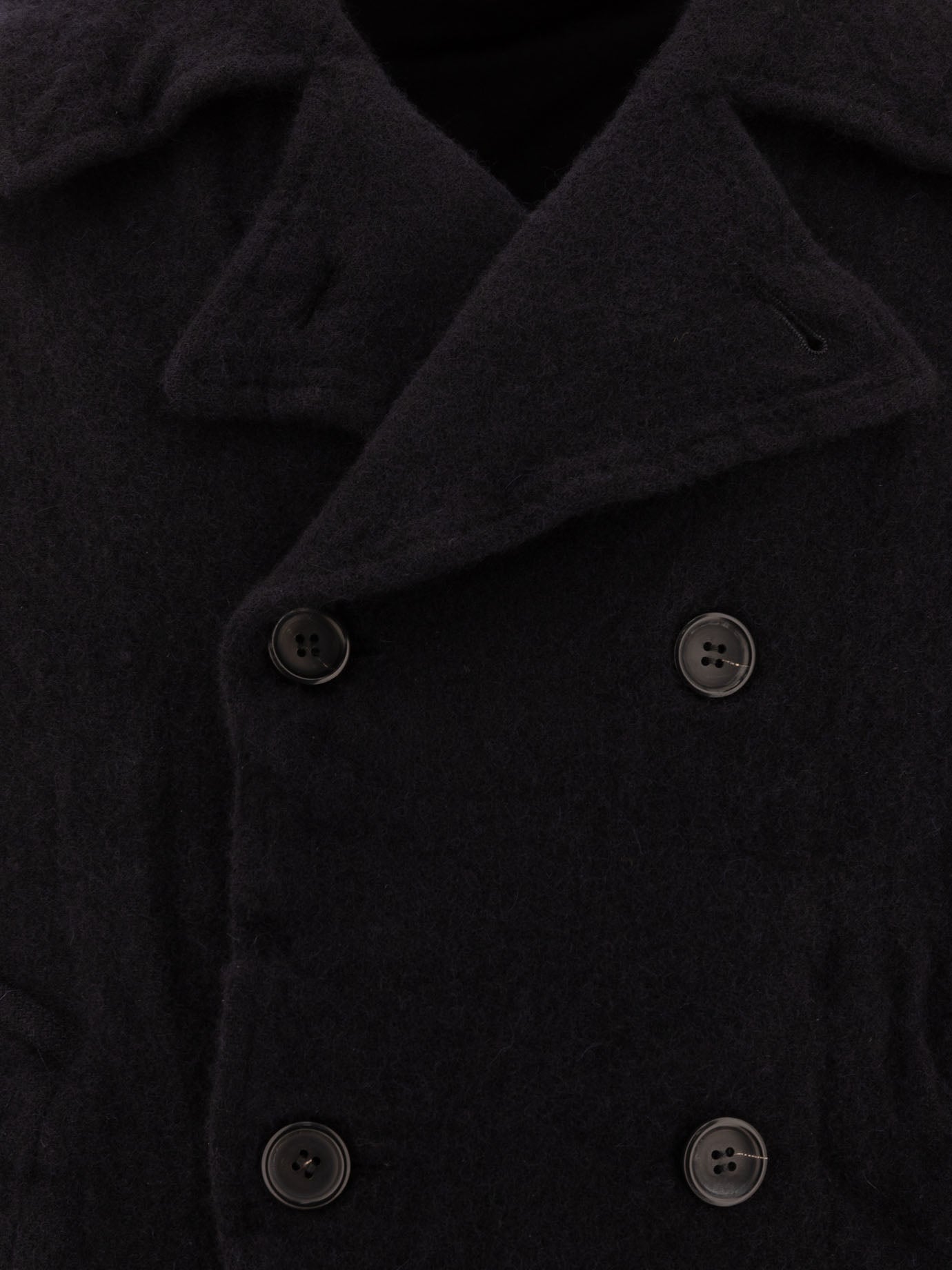 Comme Des Garçons Shirt Double-Breasted Coat With Knit Sleeves