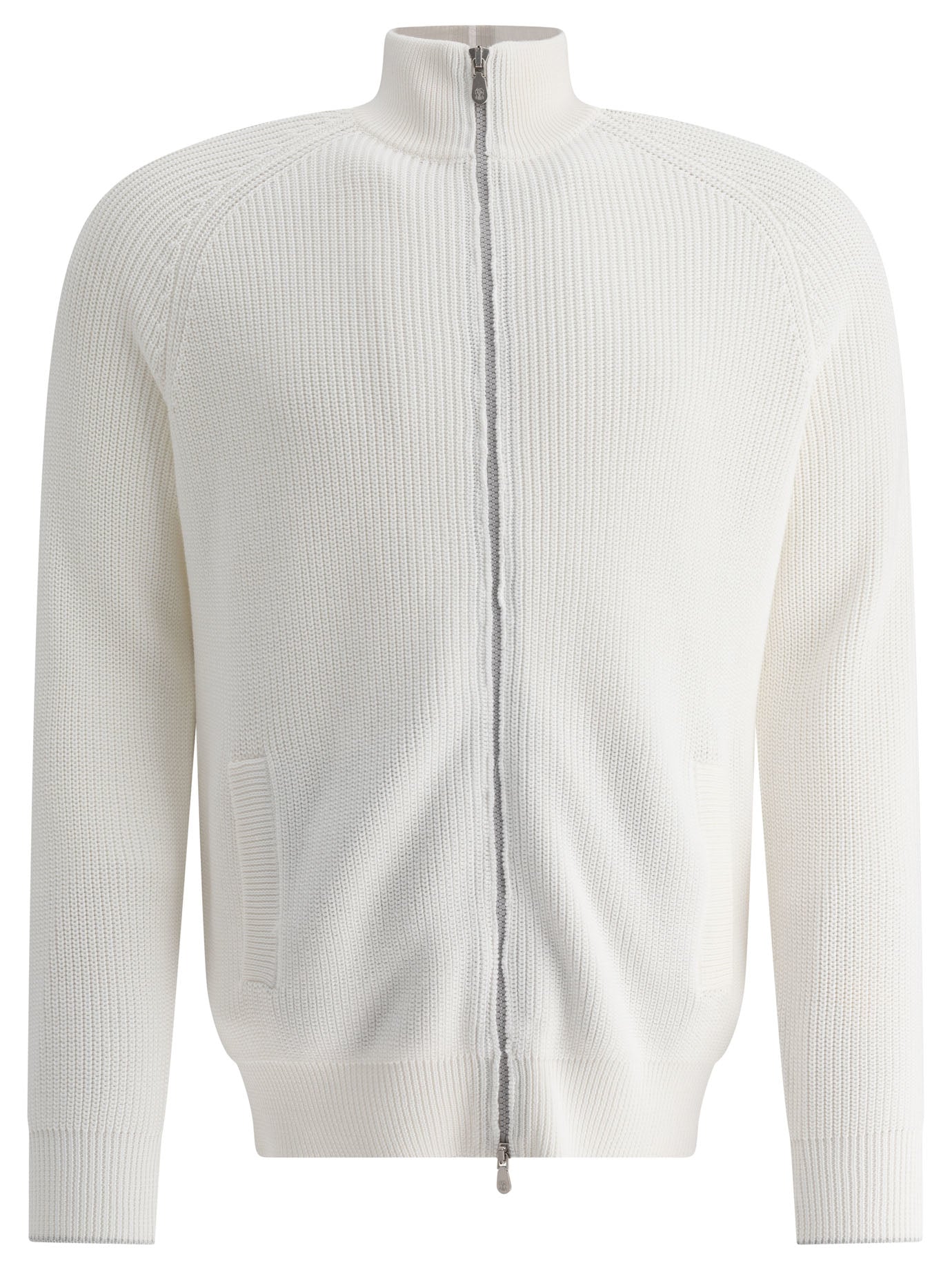 Brunello Cucinelli Half English Rib Turtleneck Cardigan With Zipper