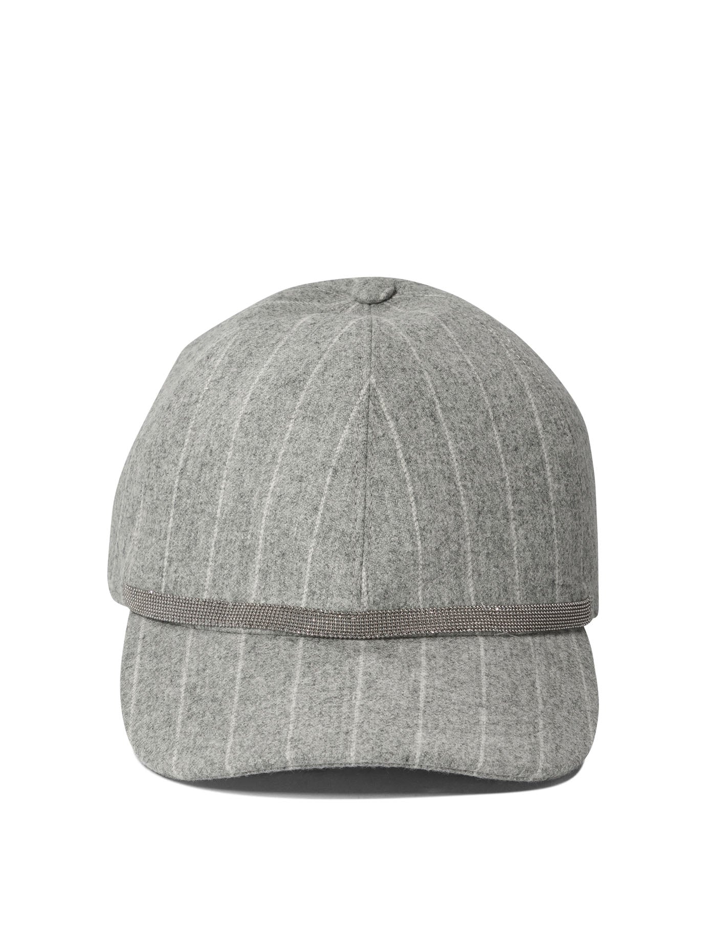 Brunello Cucinelli Chalkstripe Flannel Cap With Shiny Band