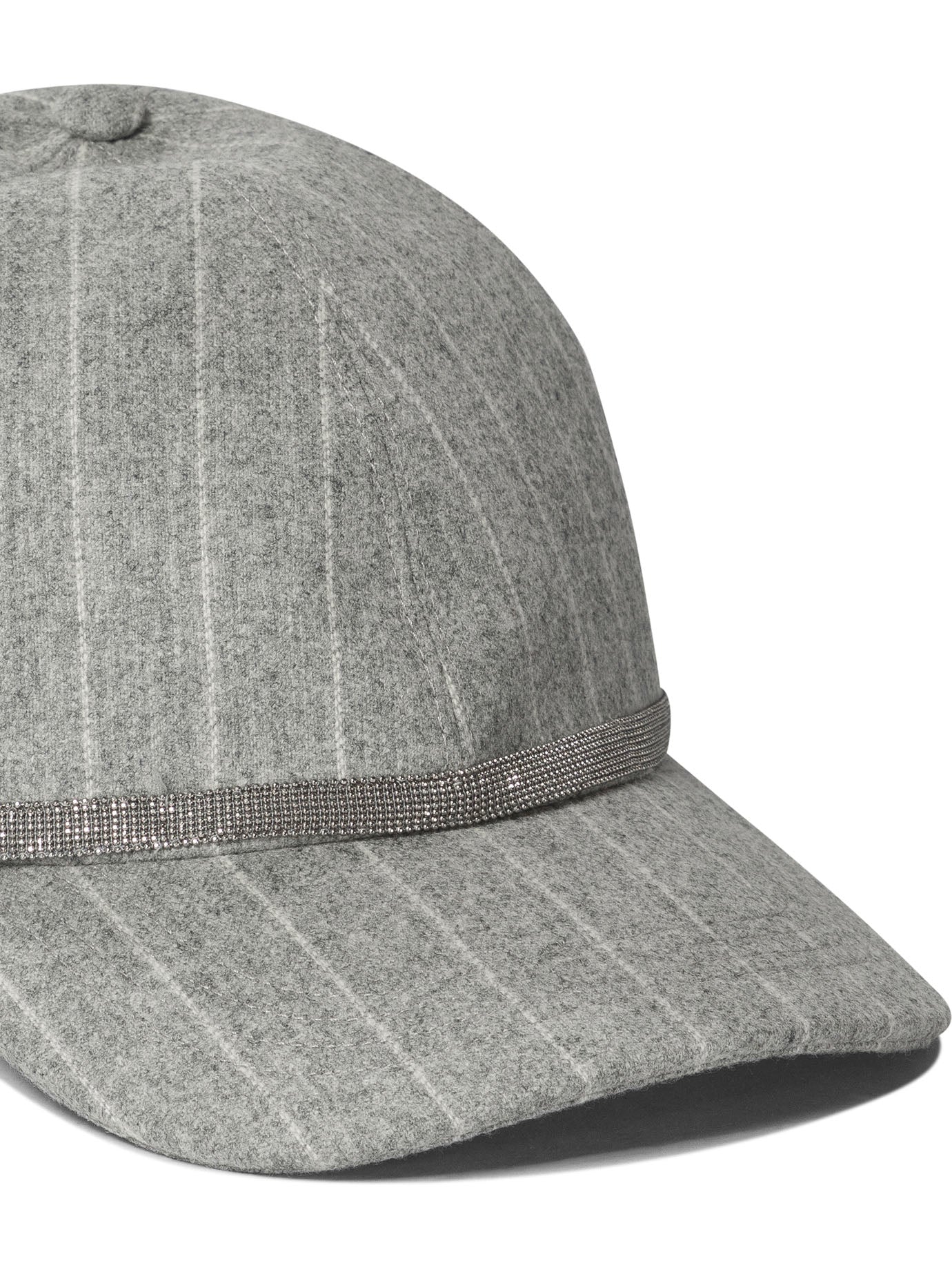 Brunello Cucinelli Chalkstripe Flannel Cap With Shiny Band