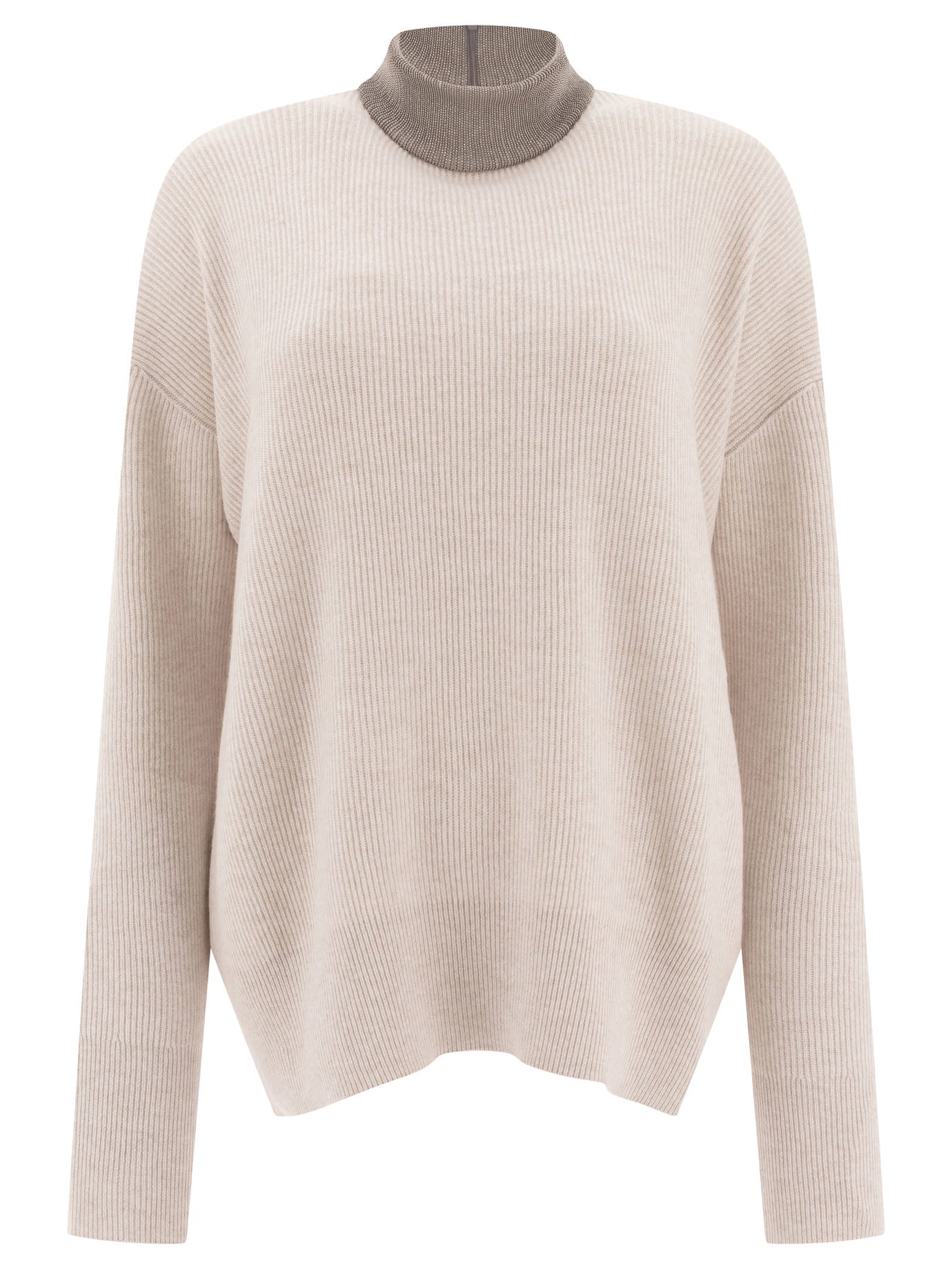 Brunello Cucinelli Cashmere Sweater With Precious Ribbed Collar