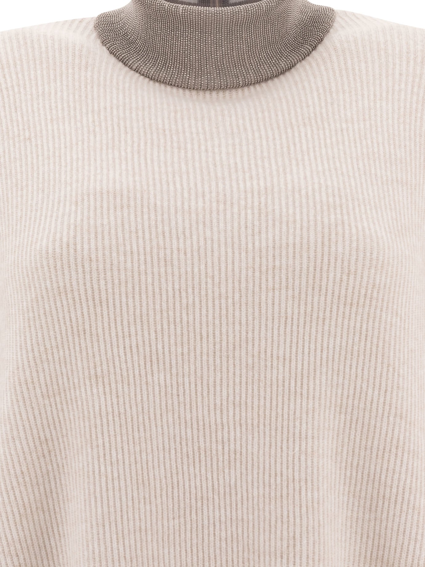 Brunello Cucinelli Cashmere Sweater With Precious Ribbed Collar