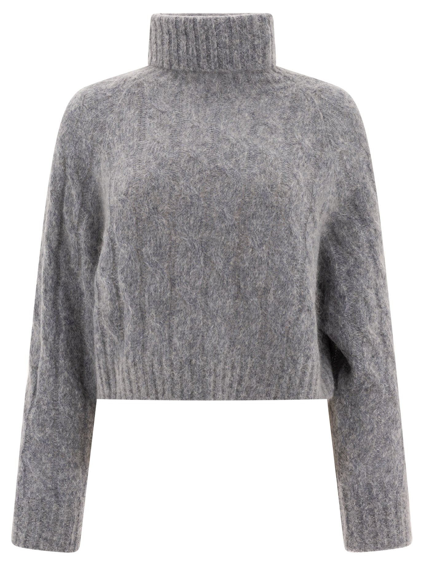 Brunello Cucinelli Wool And Mohair Cable Knit Turtleneck Sweater With Monili