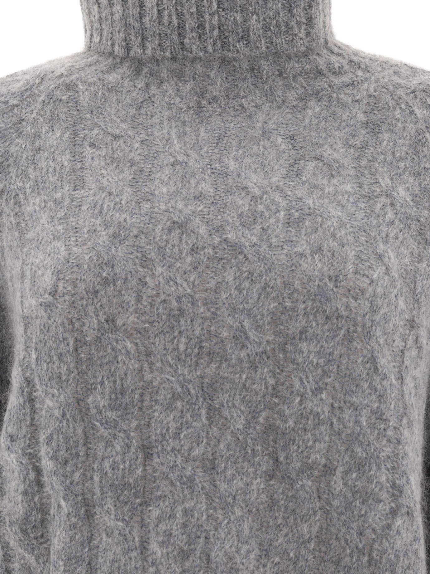 Brunello Cucinelli Wool And Mohair Cable Knit Turtleneck Sweater With Monili