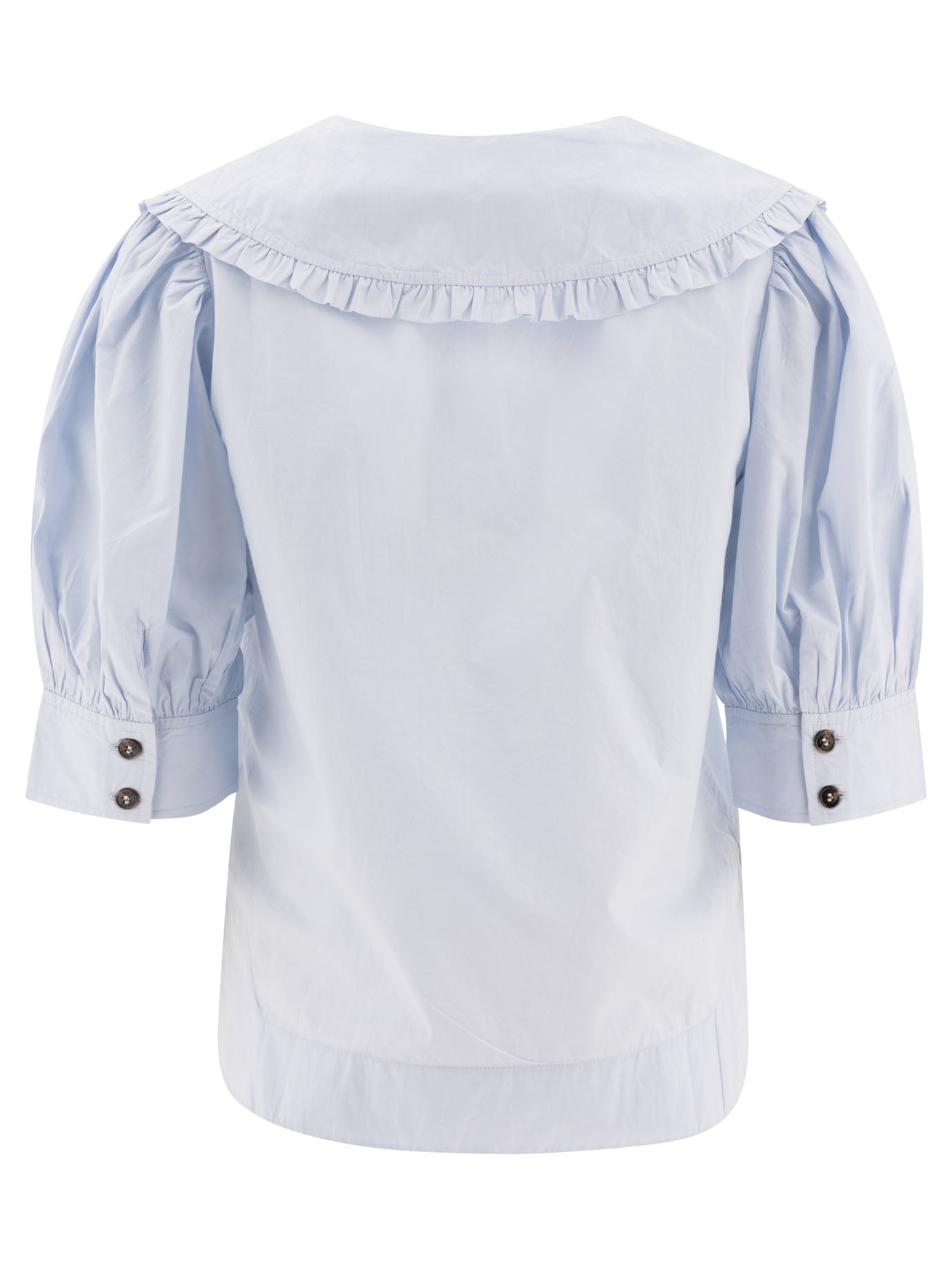 Ganni Cotton Poplin V-Neck Ruffle Blouse