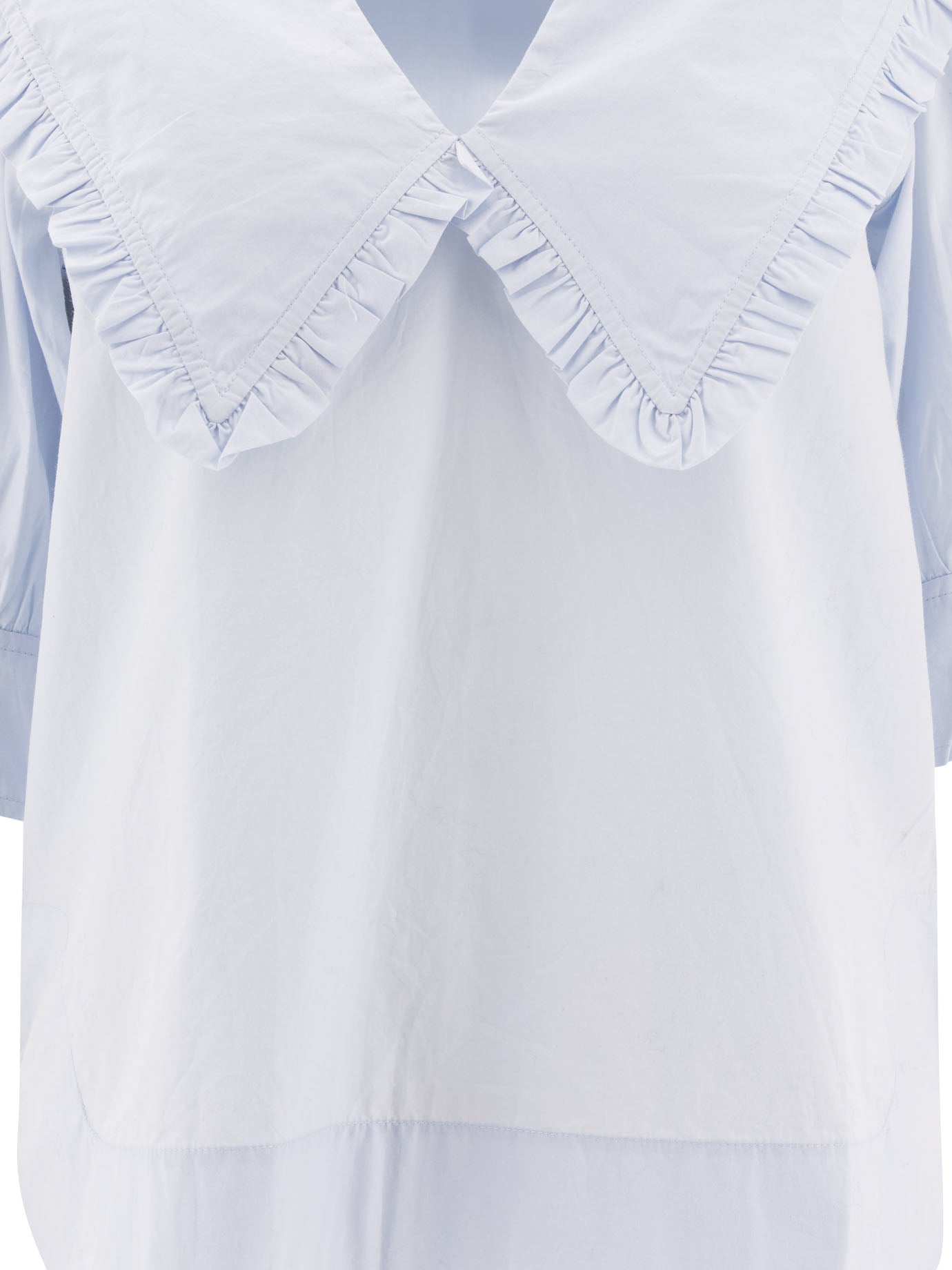 Ganni Cotton Poplin V-Neck Ruffle Blouse