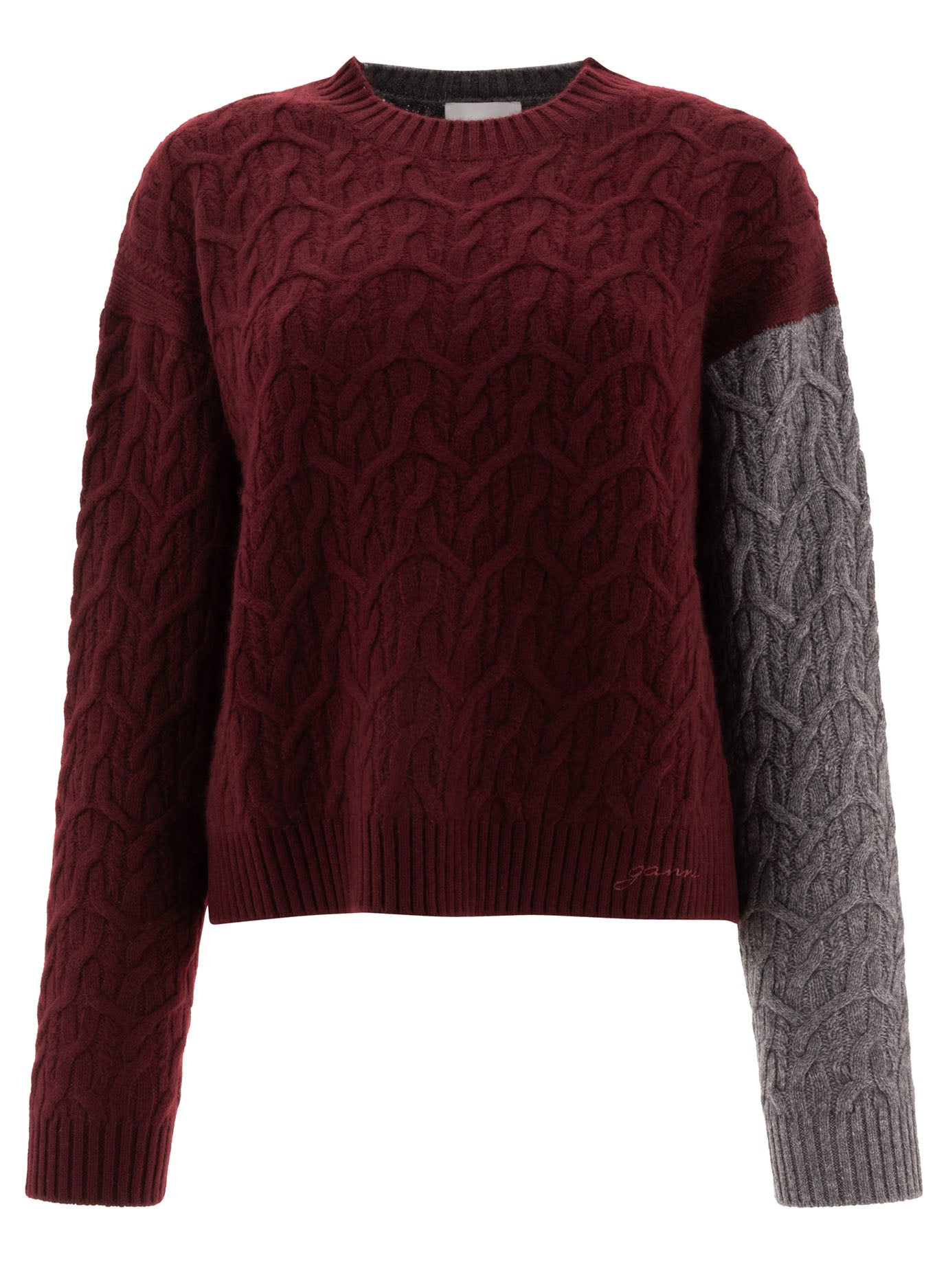 Ganni Wool Cashmere Cable Oversized O-Neck Pullover