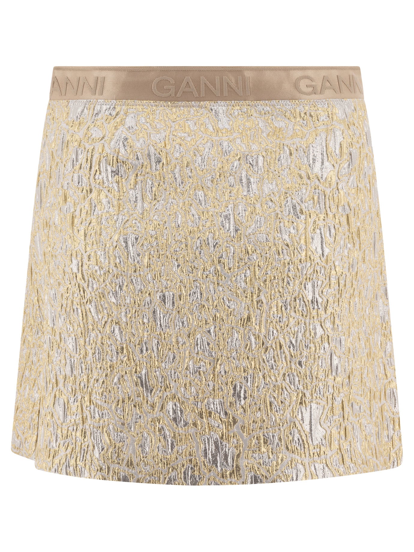 Ganni Metallic Cloque Elasticated Mini Skirt