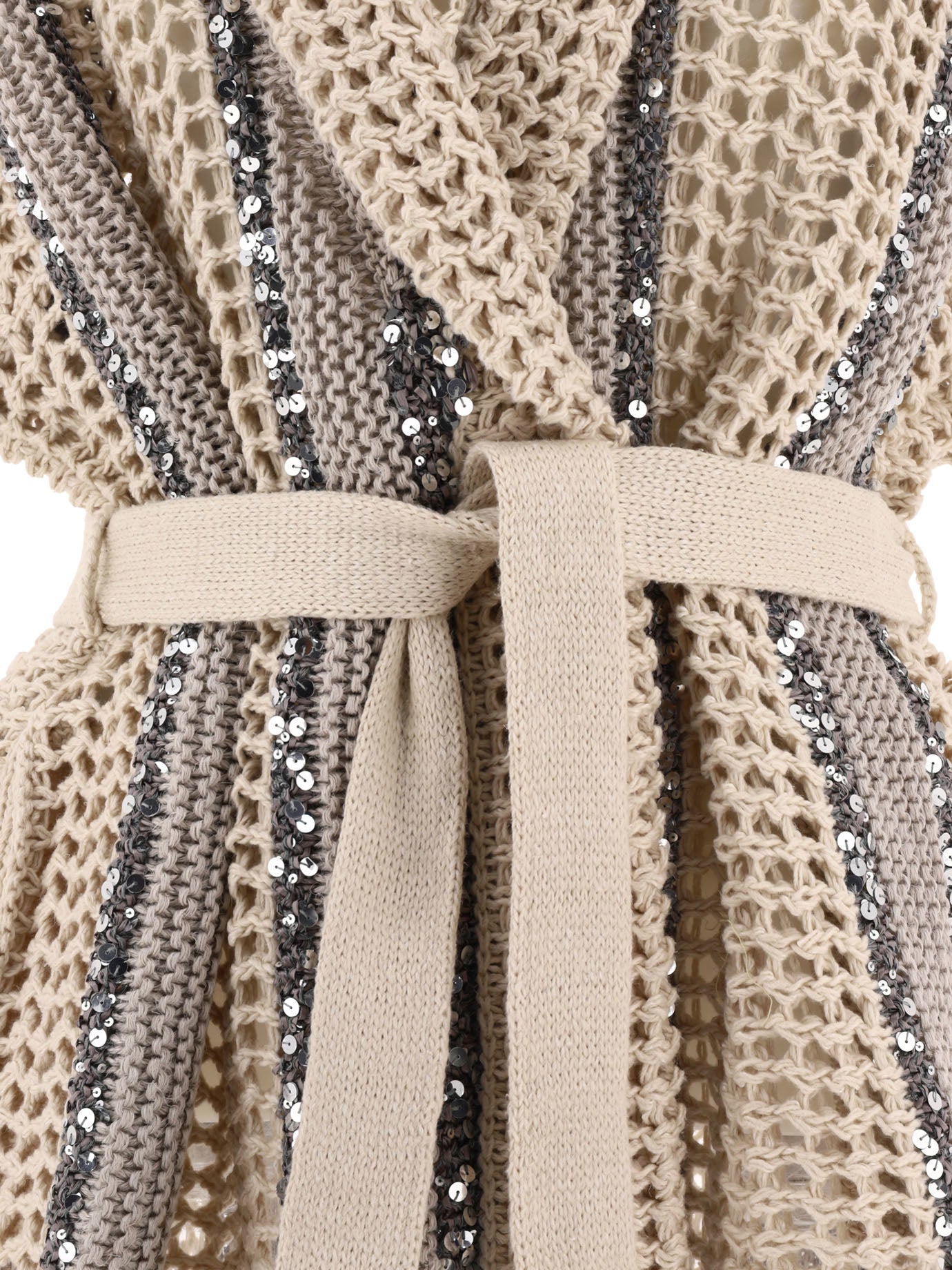 Brunello Cucinelli Cardigan Decorato Con Paillettes Con Cintura