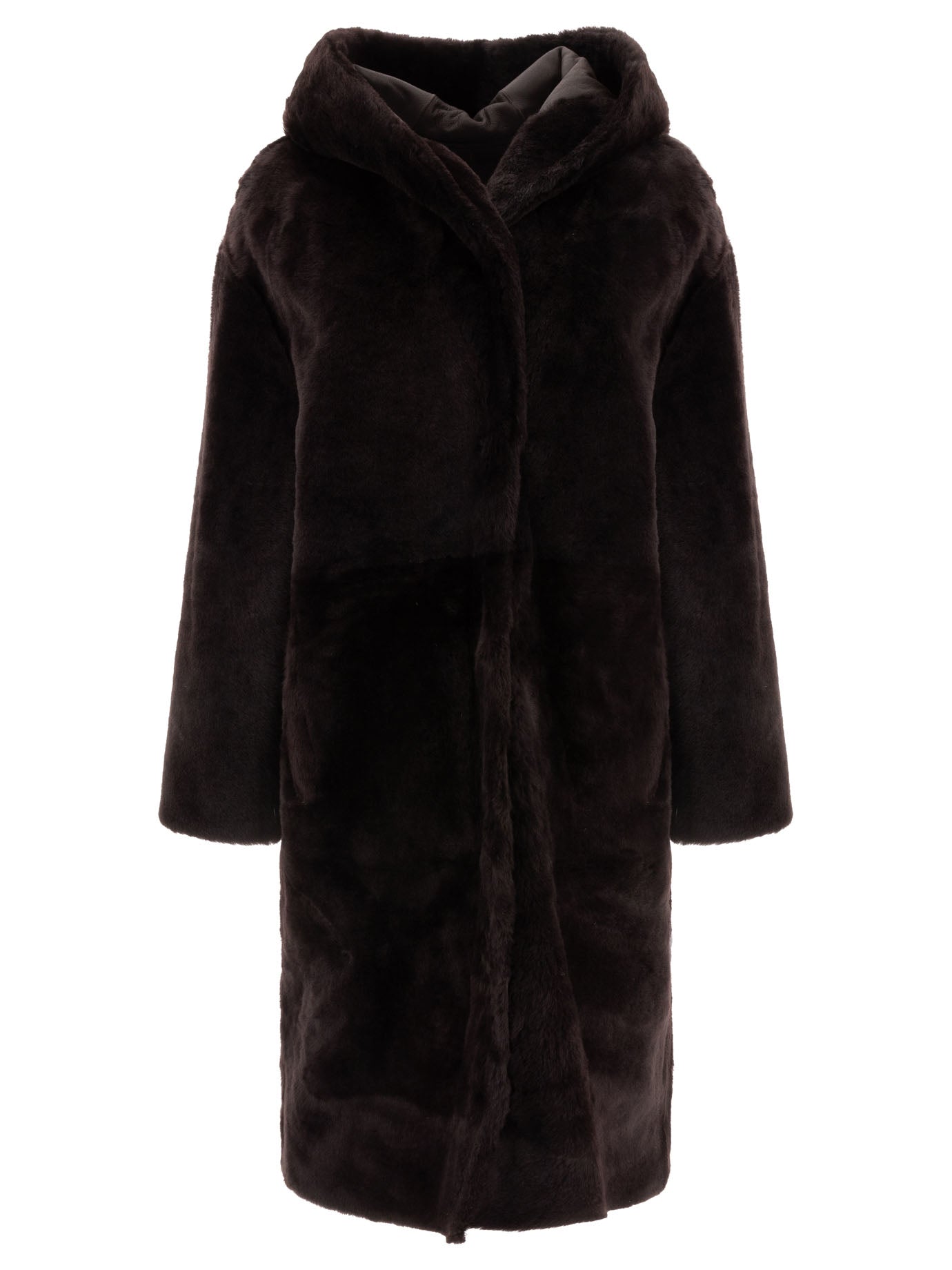 Yves Salomon Cappotto In Shearling Con Cappuccio