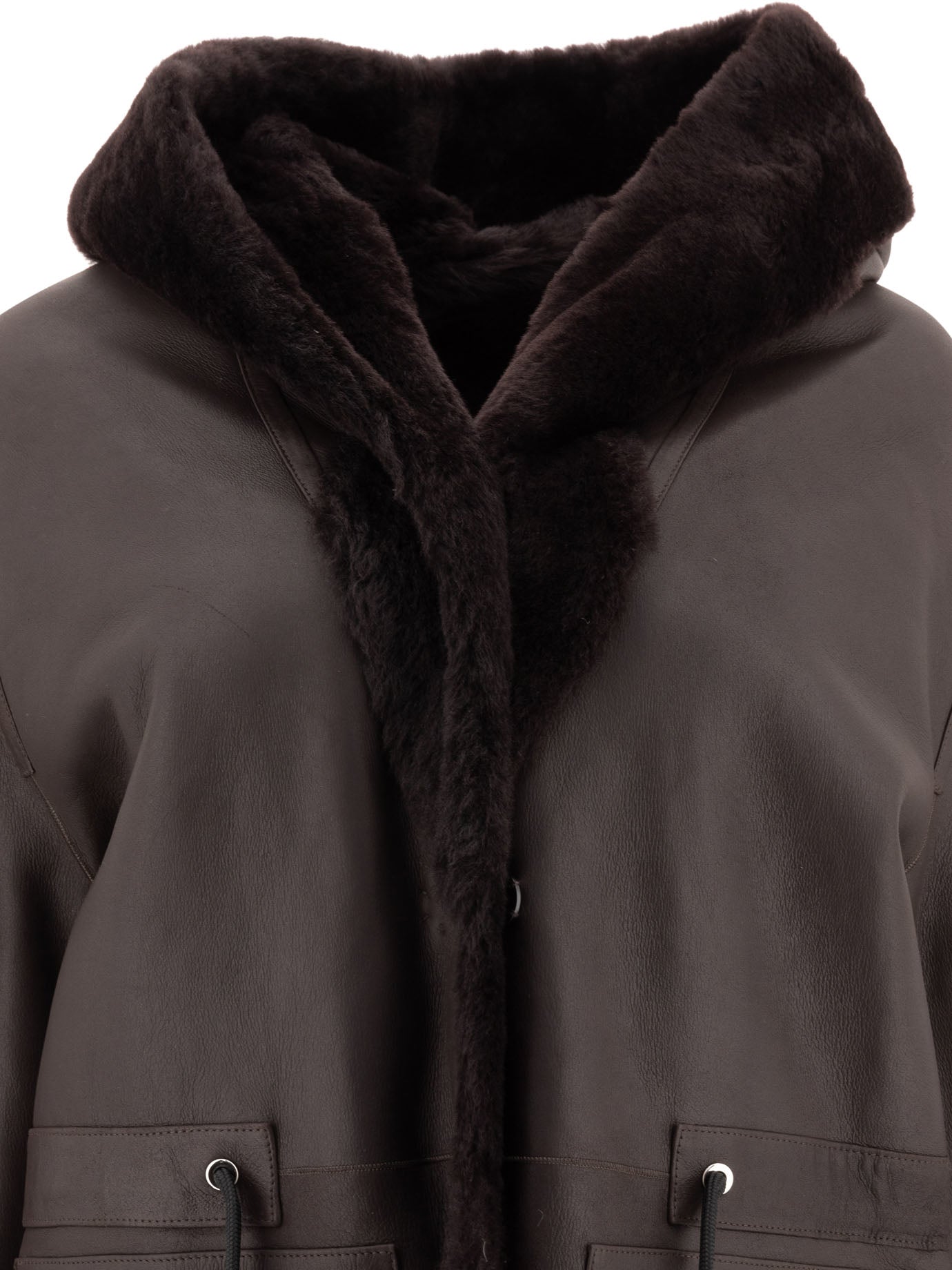 Yves Salomon Cappotto In Shearling Con Cappuccio