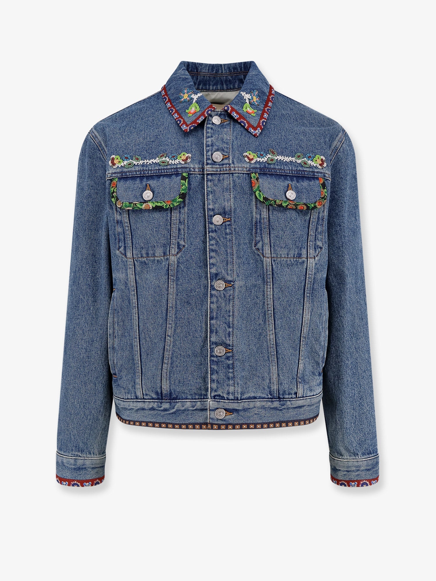 Valentino Denim Jacket With Multicolor Embroidery