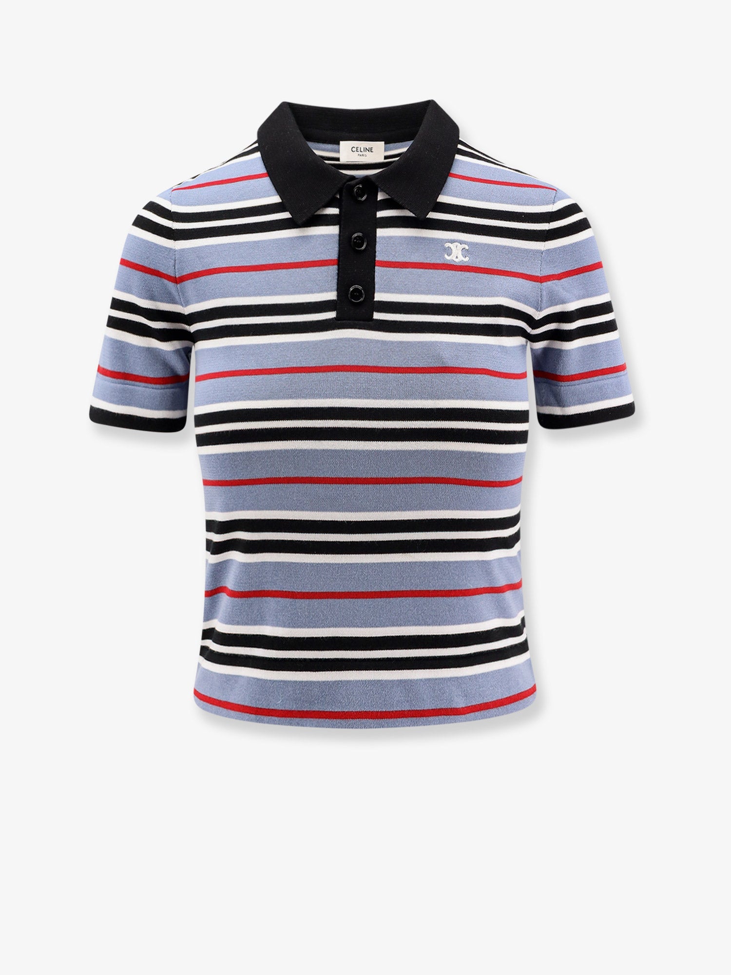 Celine Cotton Knit Polo Shirt With Striped Motif