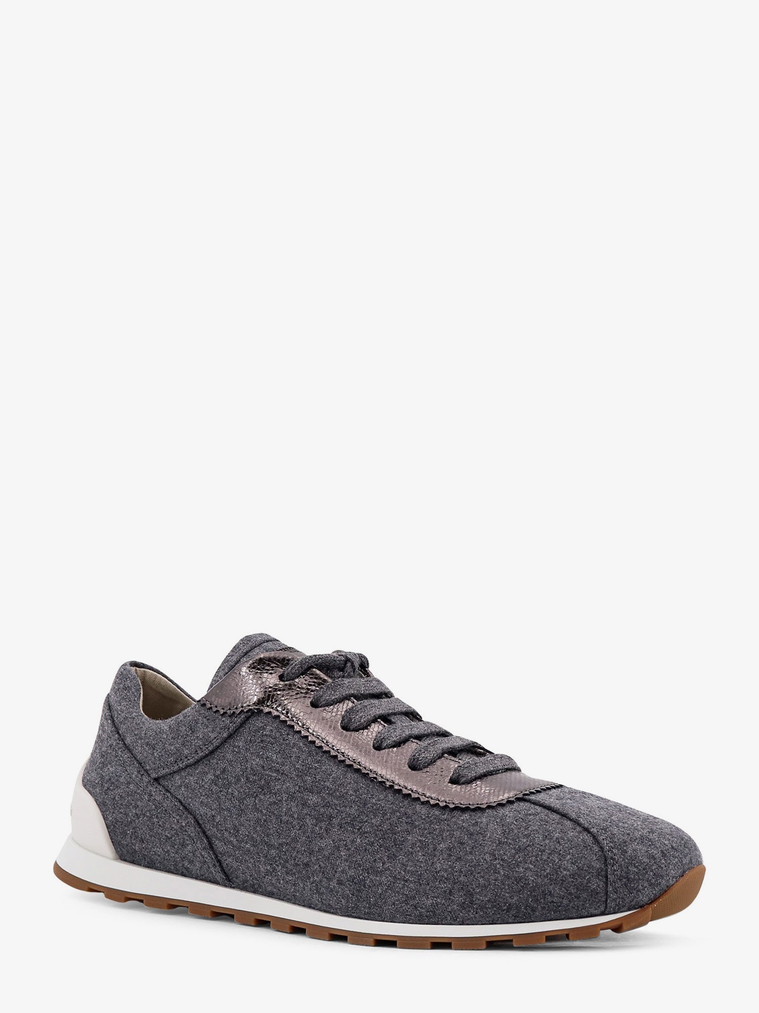 Brunello Cucinelli Low-top Wool Flannel Sneakers With Leather Profiles
