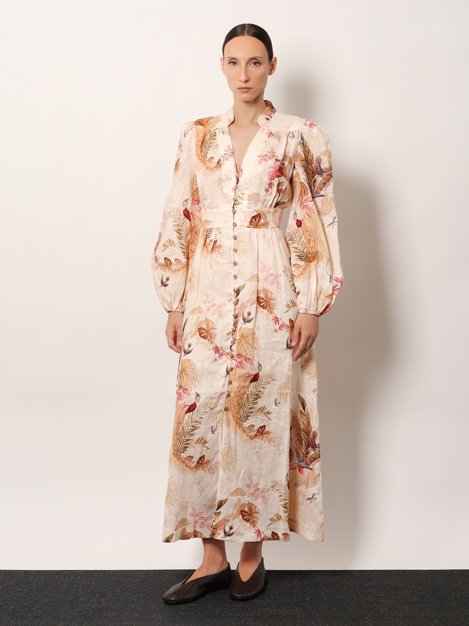 Zimmermann Ascension Plunge Linen Midi Dress