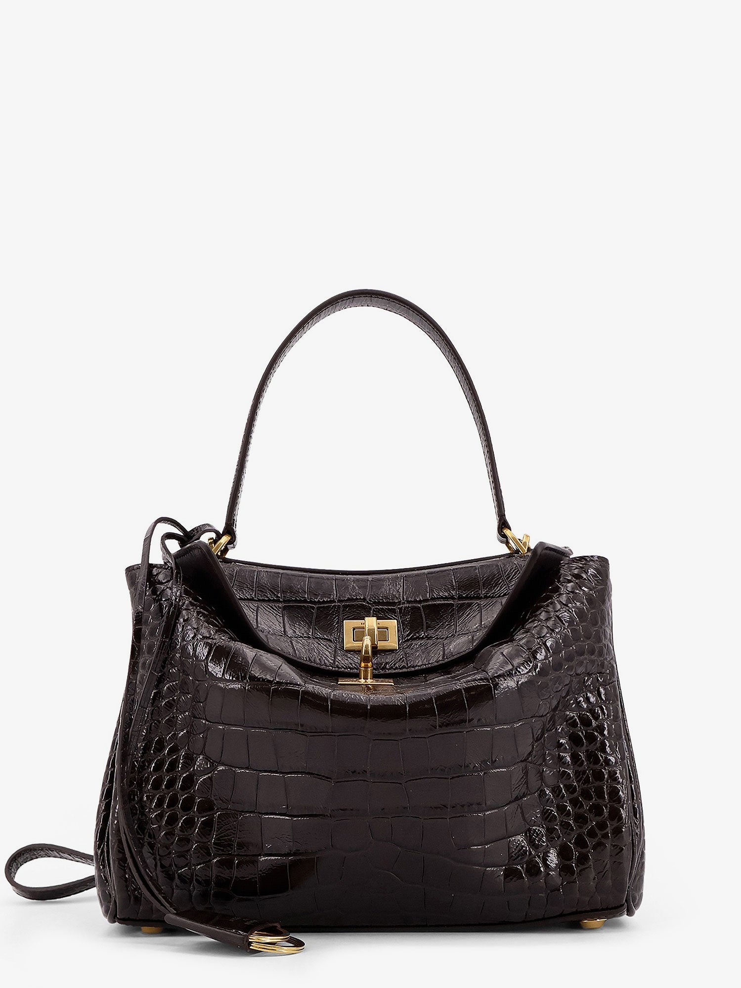 Balenciaga Rodeo Leather Shoulder Bag With Croco Effect