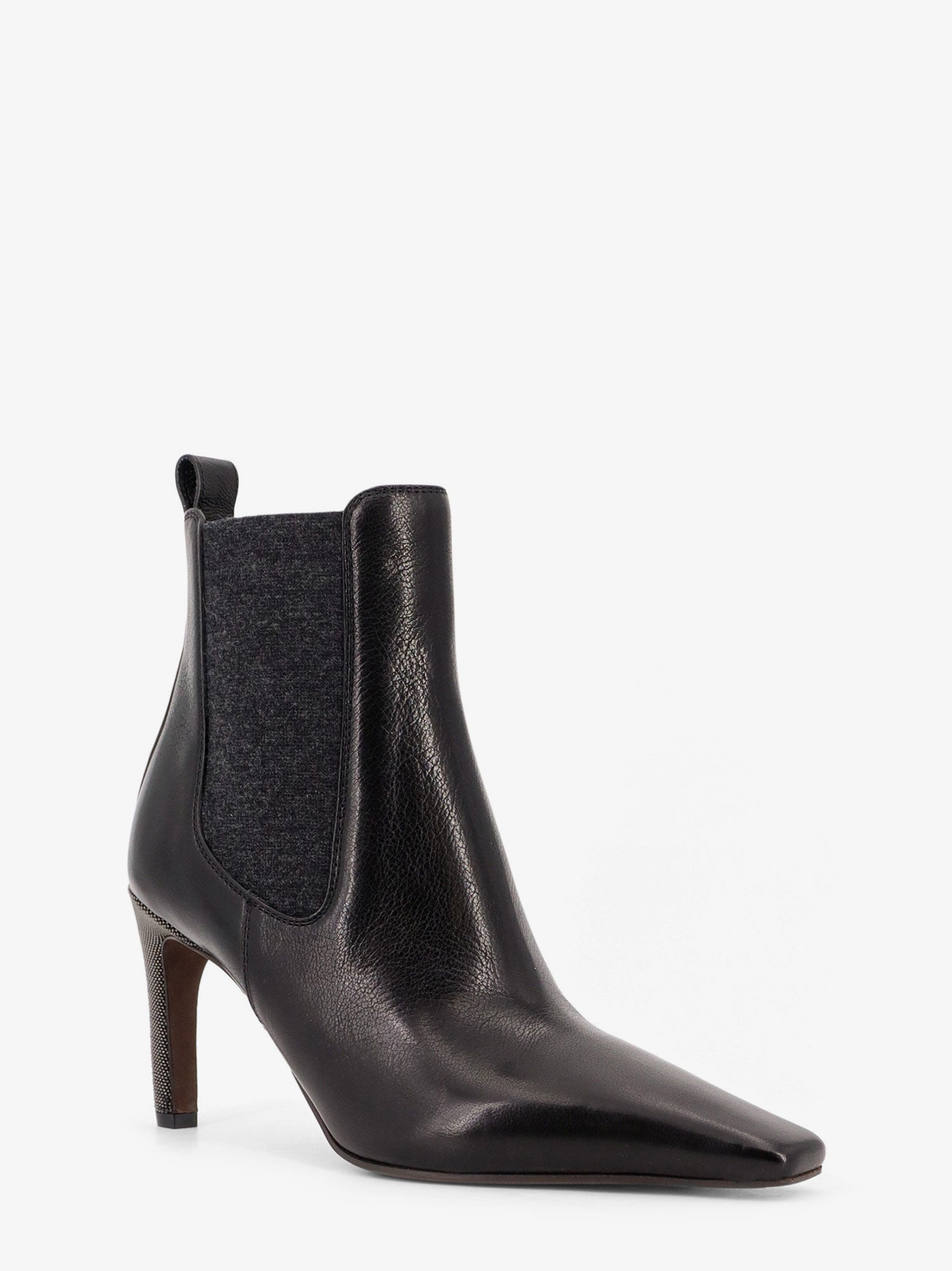 Brunello Cucinelli Leather Boots With Monili Detail On The Heel