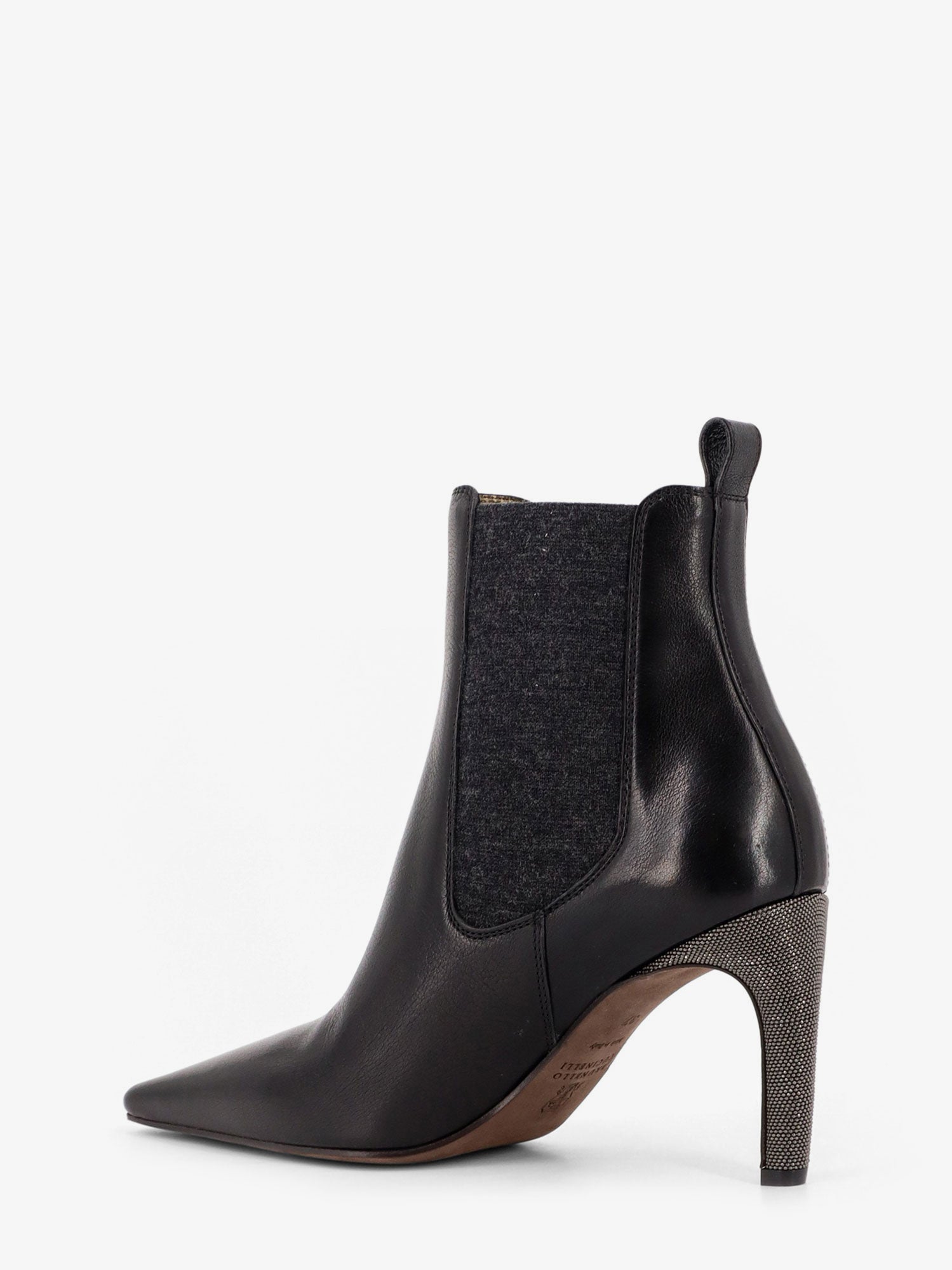 Brunello Cucinelli Leather Boots With Monili Detail On The Heel