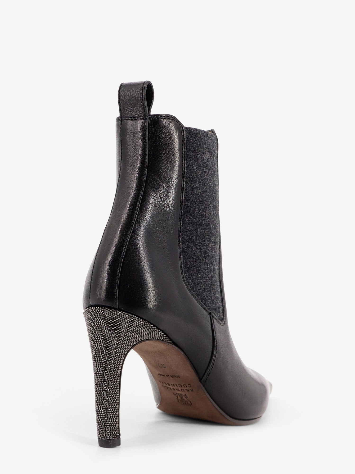 Brunello Cucinelli Leather Boots With Monili Detail On The Heel