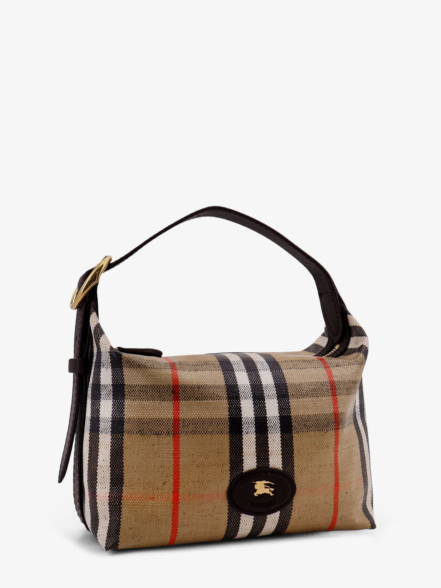 Burberry Coated Canvas Handbag With Check Pattern