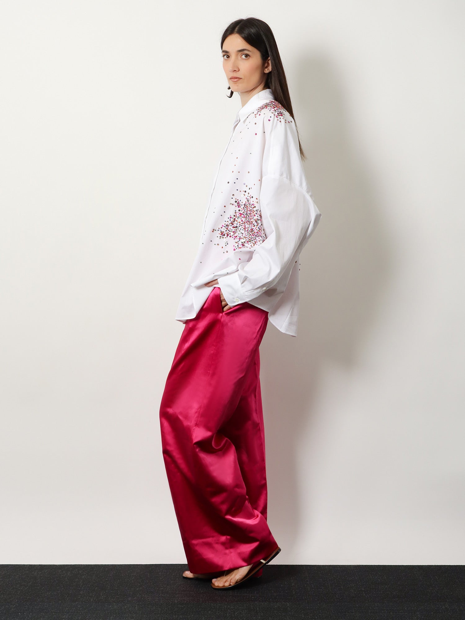 Dries Van Noten Casia Cotton Shirt With Multicolored Sequin Detail