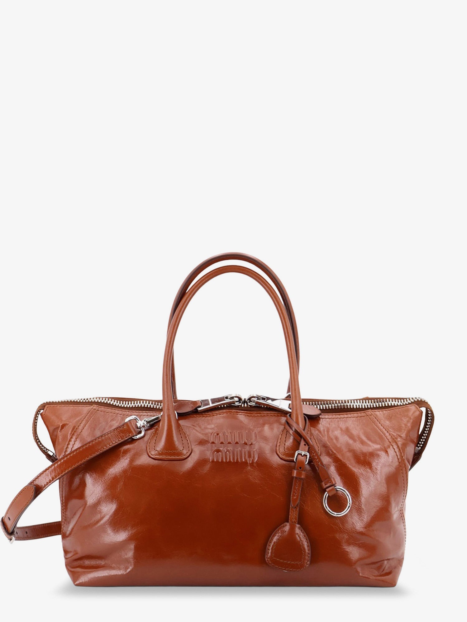 Miu Miu Shiny Leather Handbag With Front Lettering Logo
