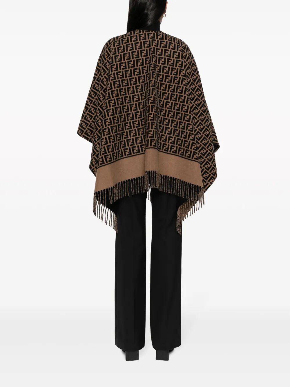 Fendi Wool And Cashmere Jacquard Ff Motif Poncho