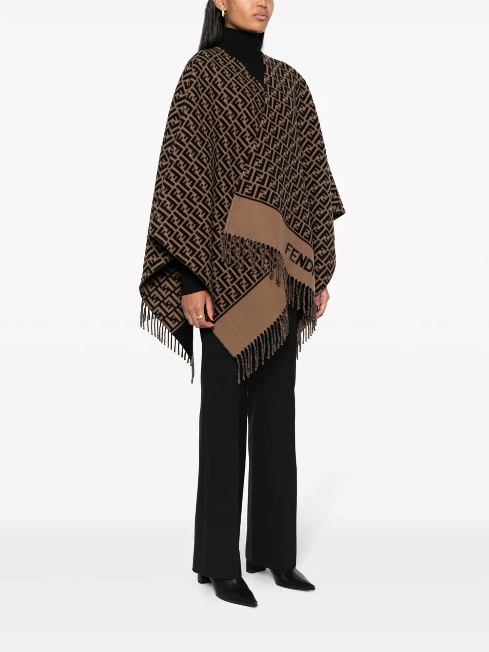 Fendi Wool And Cashmere Jacquard Ff Motif Poncho