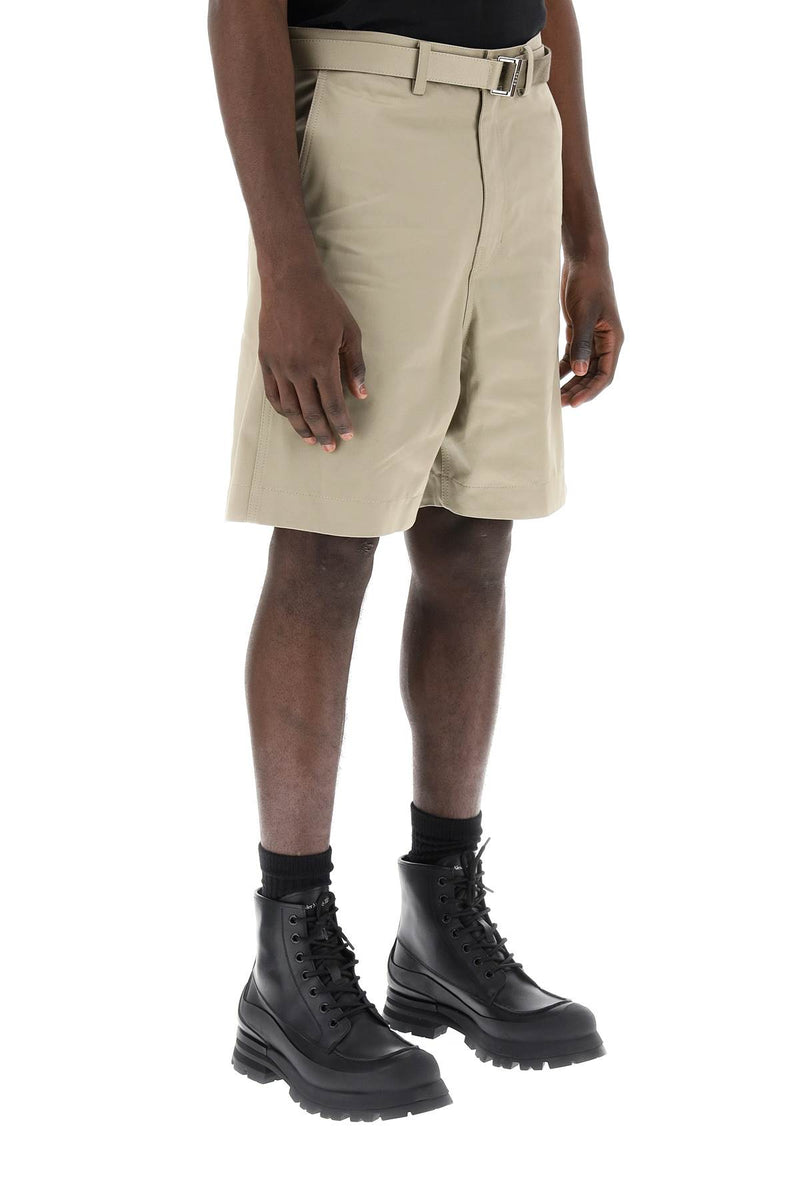 Sacai Cotton Belted Shorts Khaki