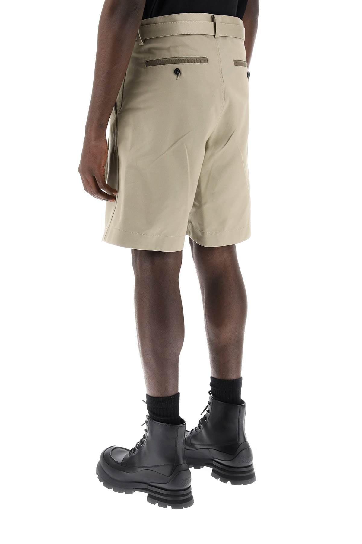 Sacai Cotton Belted Shorts Khaki