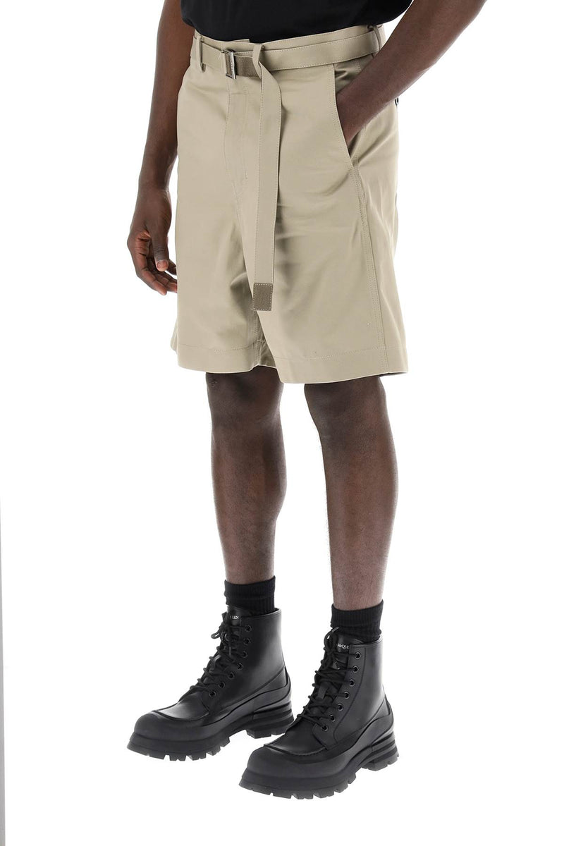 Sacai Cotton Belted Shorts Khaki