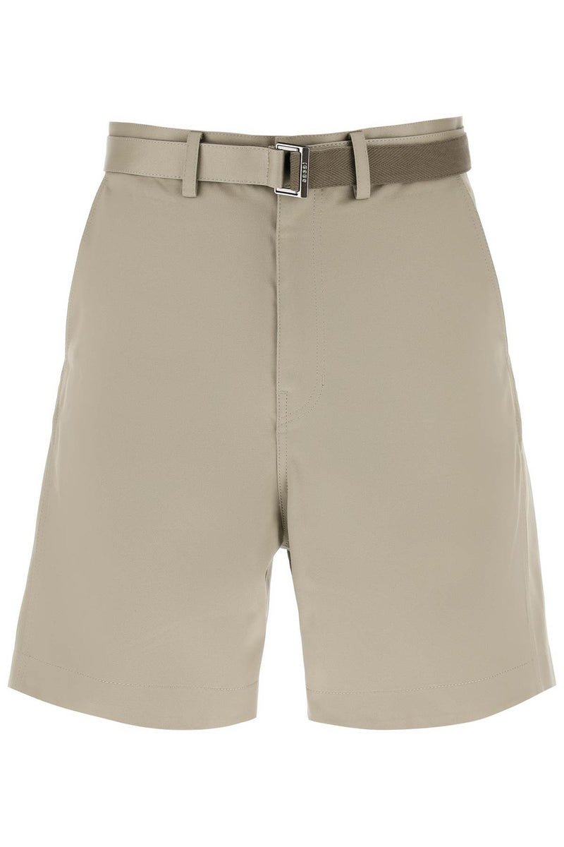 Sacai Cotton Belted Shorts Khaki