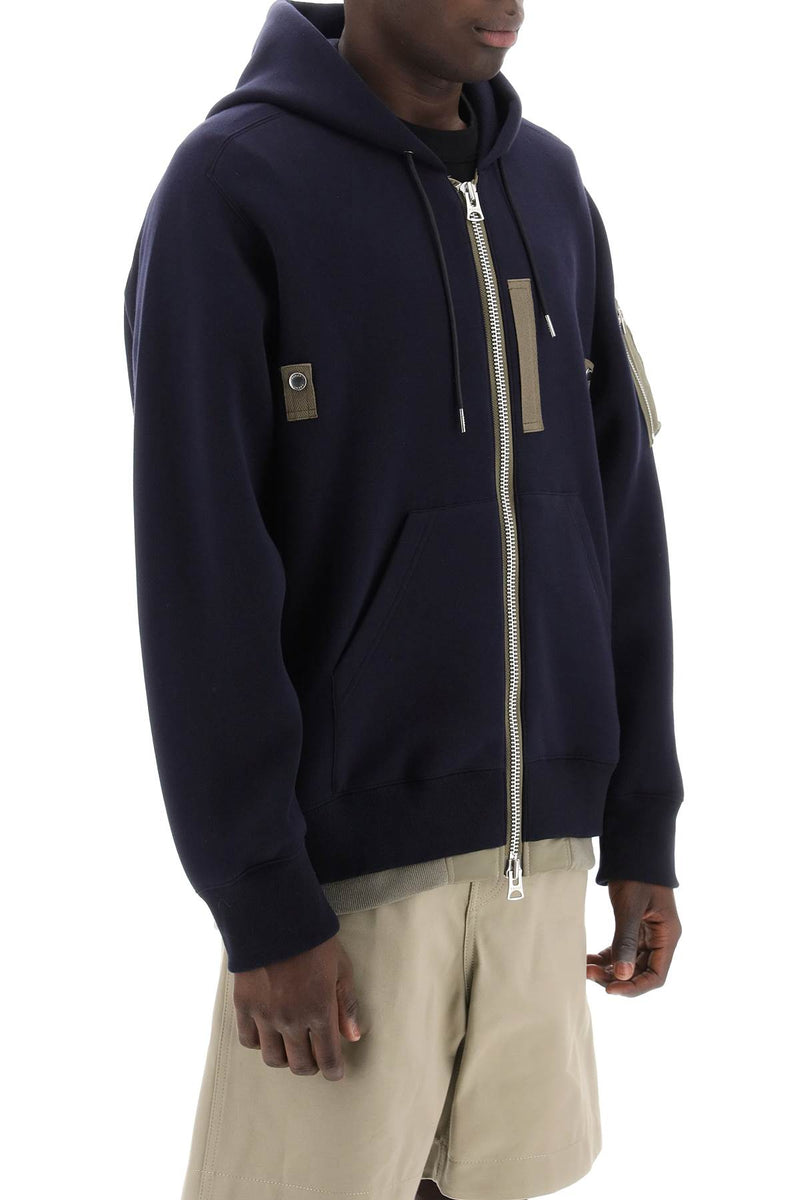 Sacai Full Zip Hoodie With Contrast Trims Blue