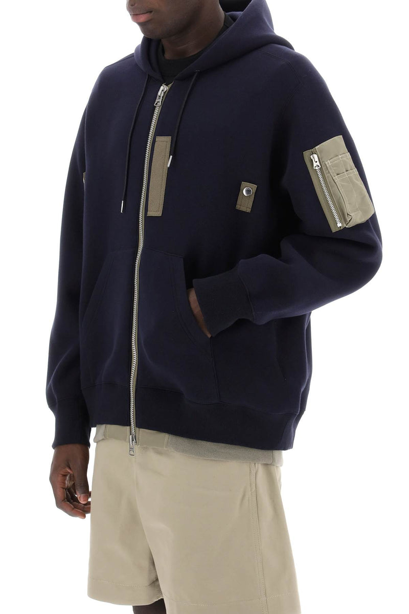 Sacai Full Zip Hoodie With Contrast Trims Blue