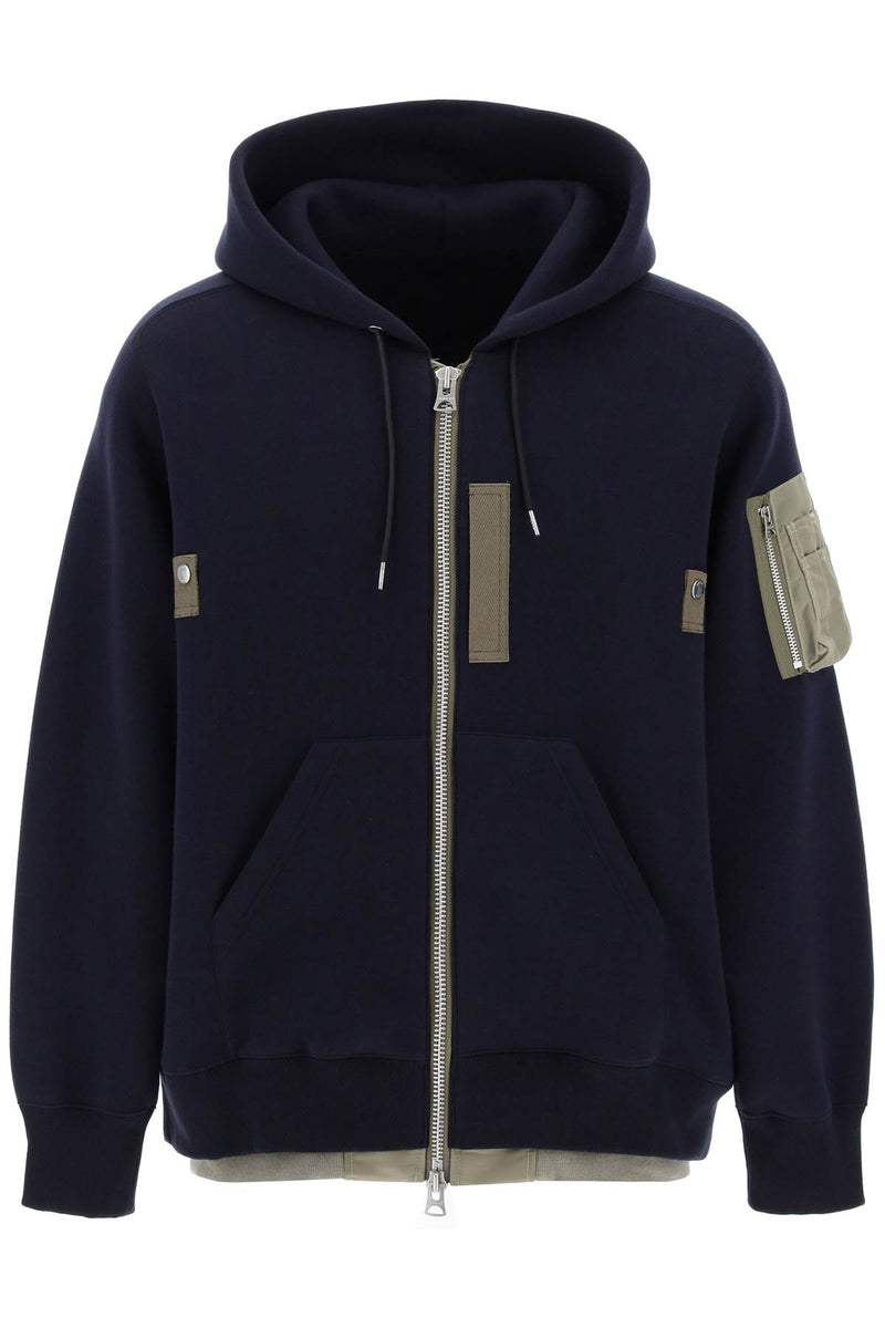 Sacai Full Zip Hoodie With Contrast Trims Blue