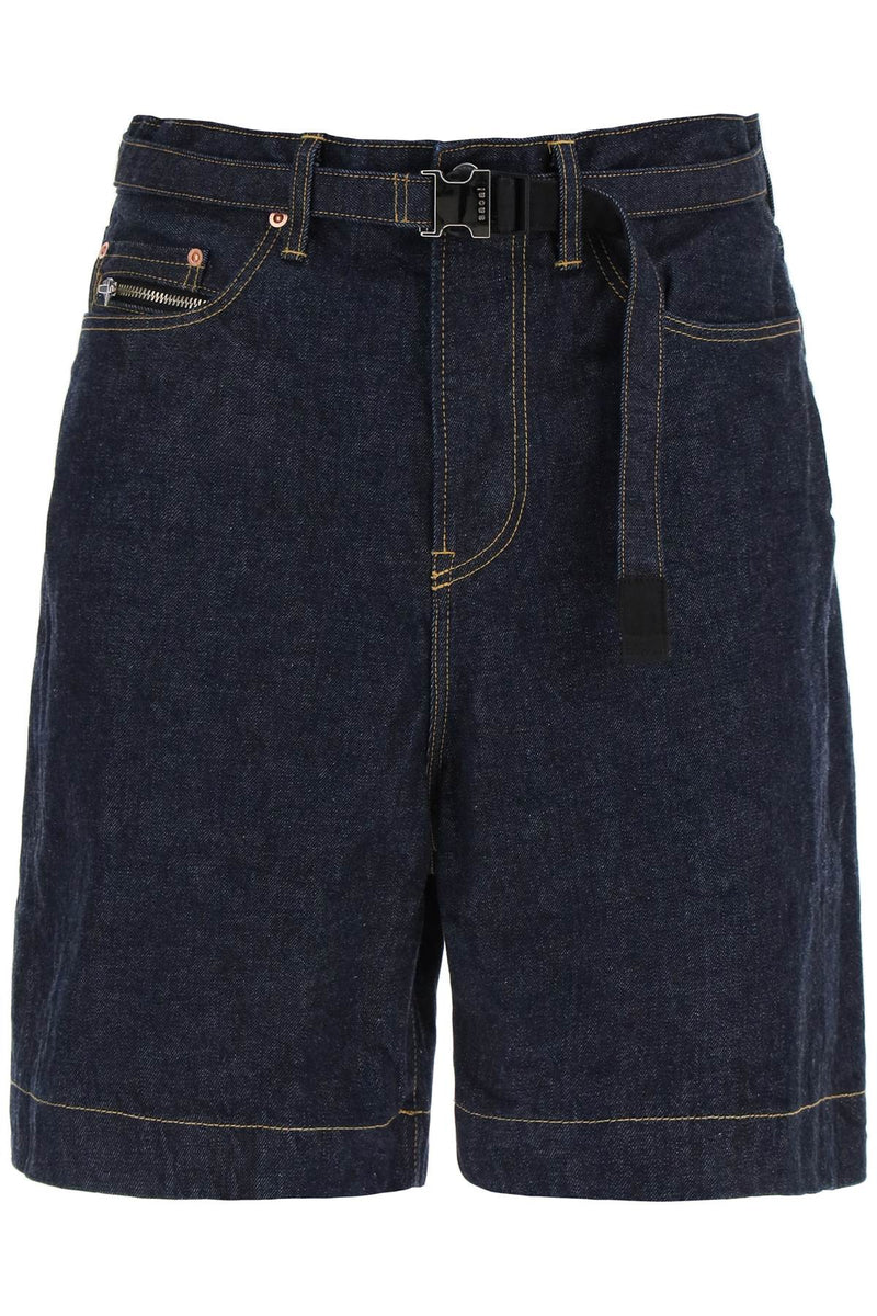 Sacai Denim Bermuda Shorts With Removable Belt Blue