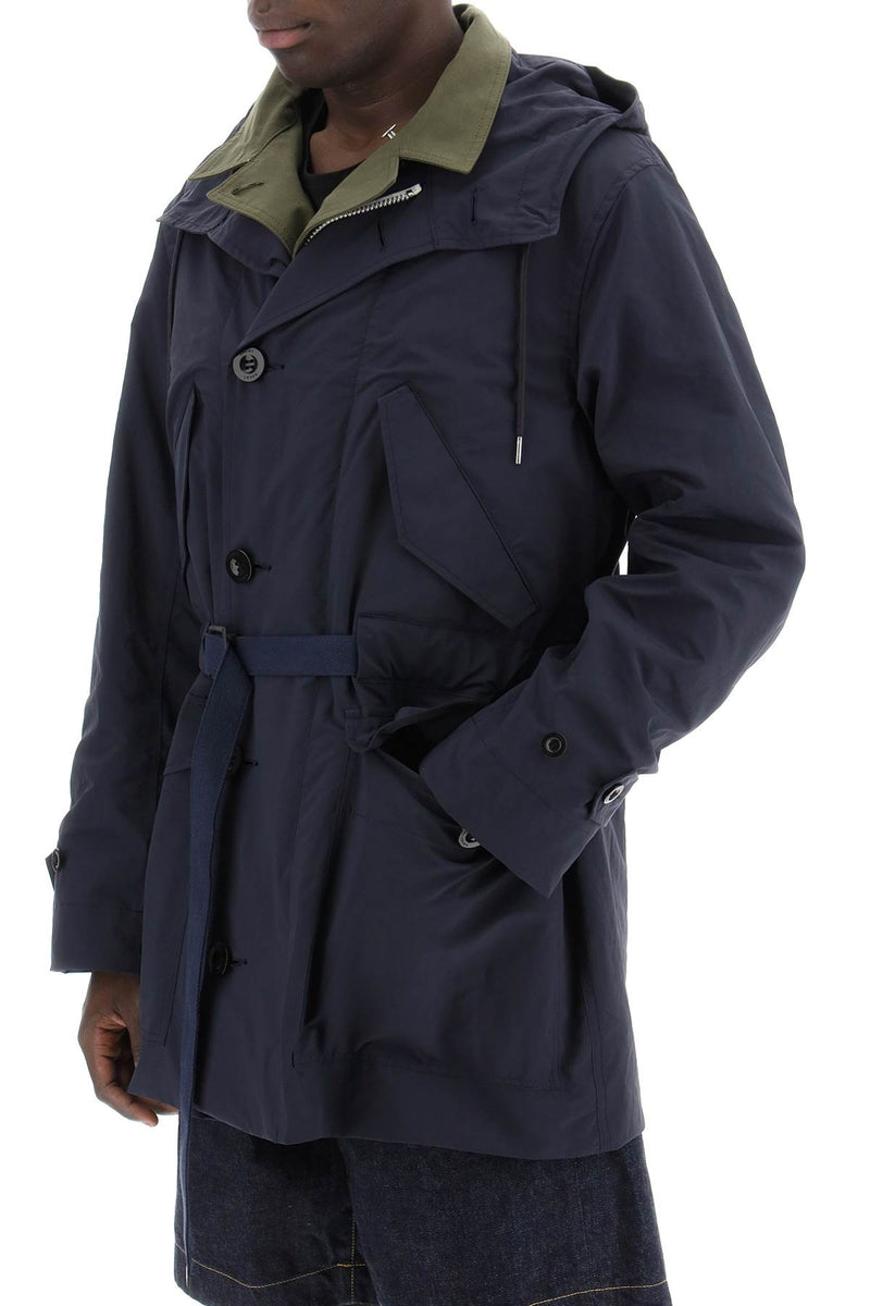 Sacai Reversible Cotton Blend Overcoat With Blue