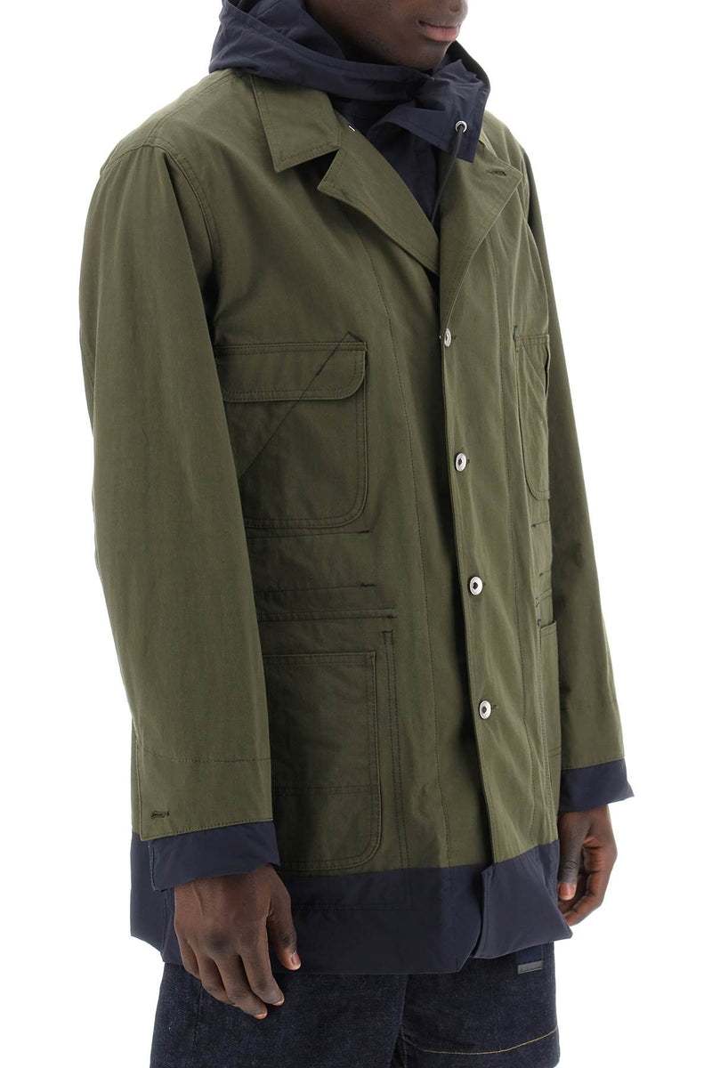 Sacai Reversible Cotton Blend Overcoat With Blue