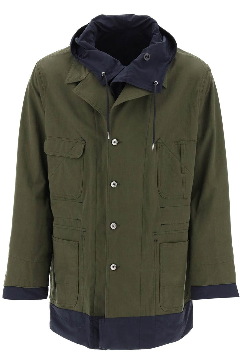 Sacai Reversible Cotton Blend Overcoat With Blue