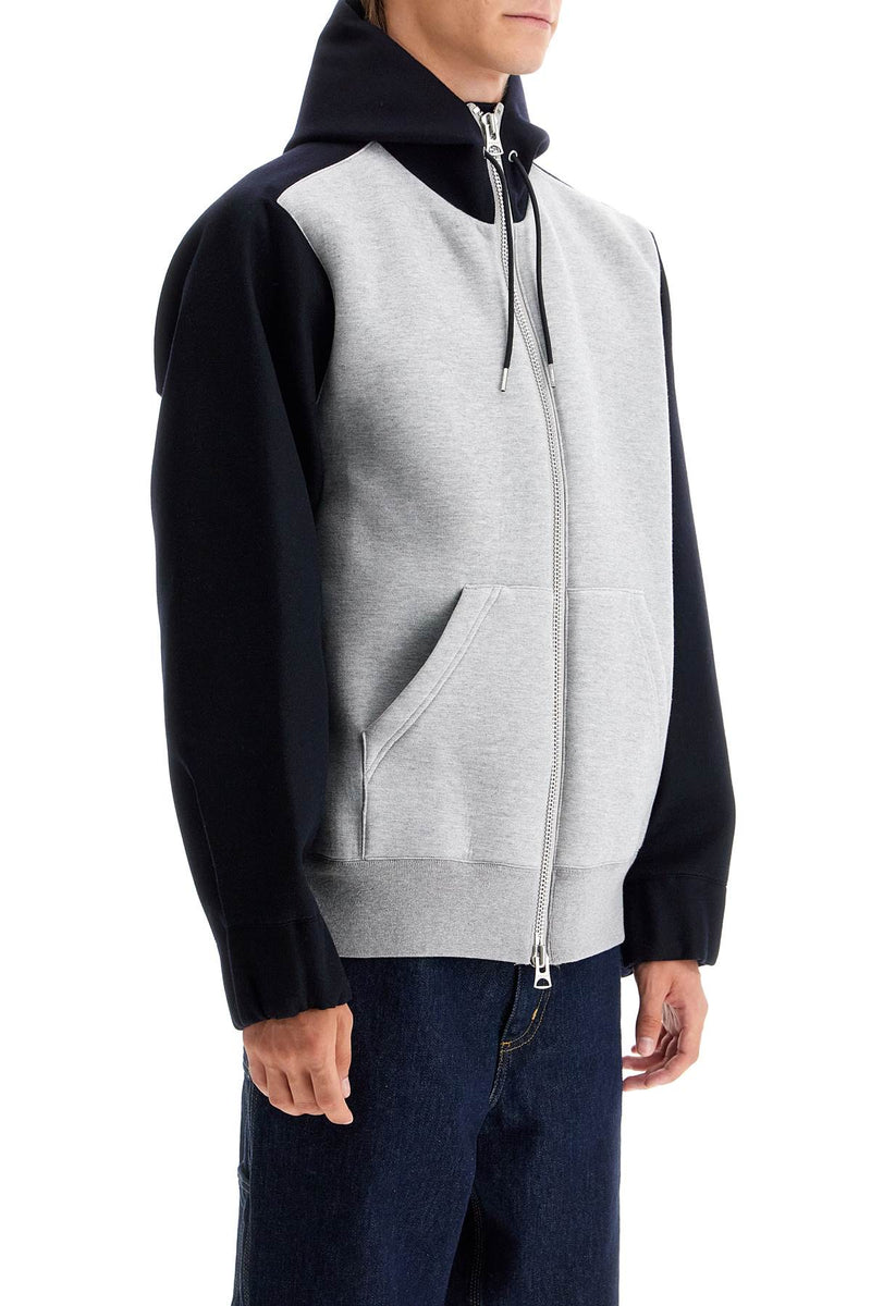 Sacai Bicolor Sweatshirt With Zip And Hood Grey