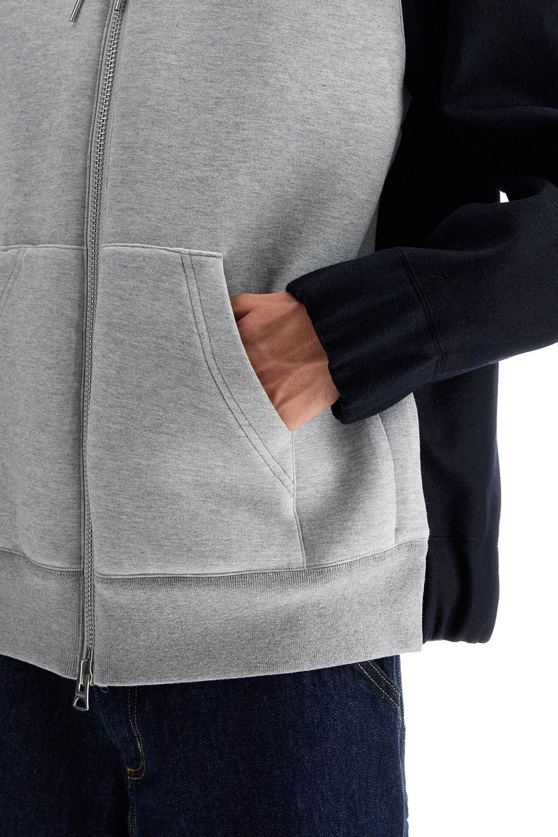 Sacai Bicolor Sweatshirt With Zip And Hood Grey