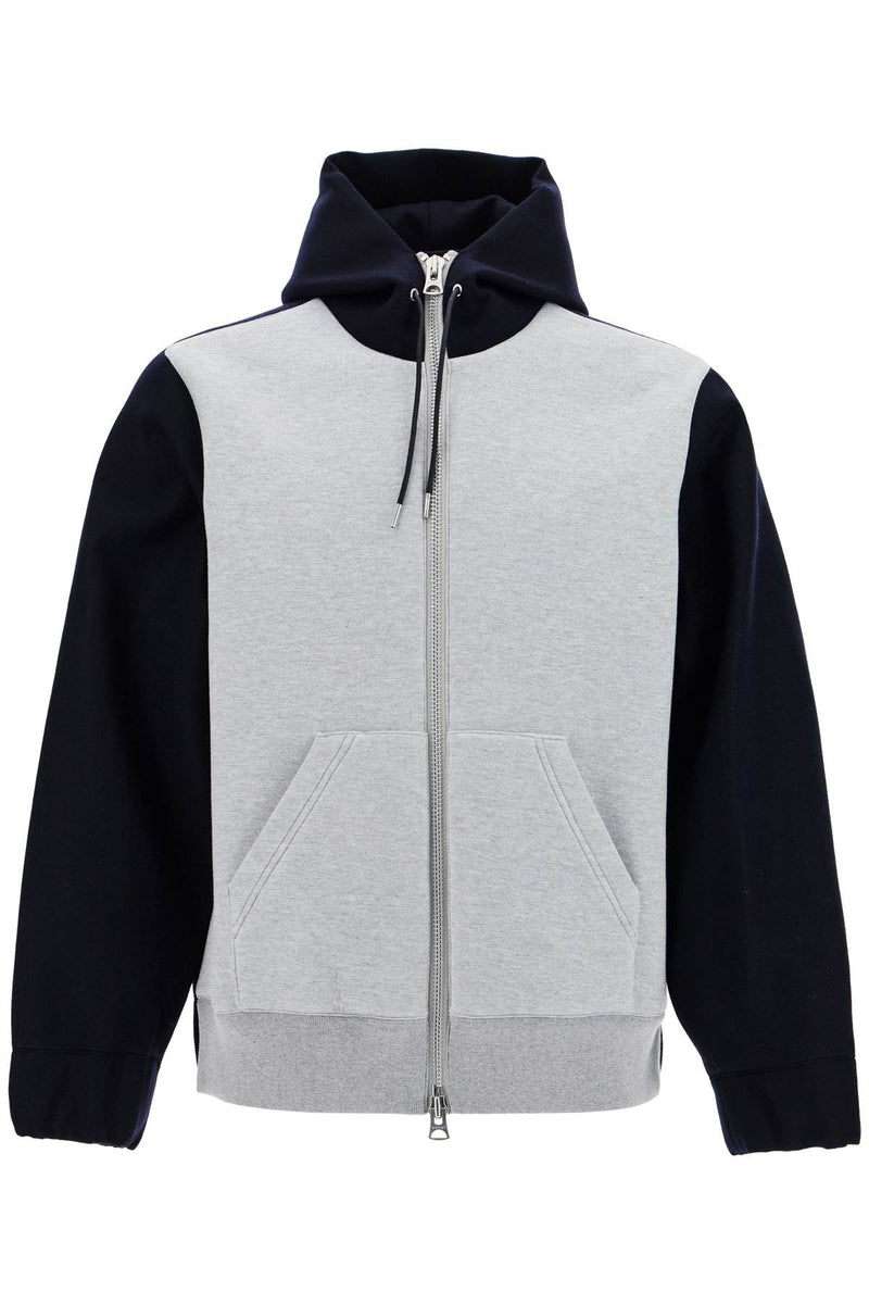 Sacai Bicolor Sweatshirt With Zip And Hood Grey