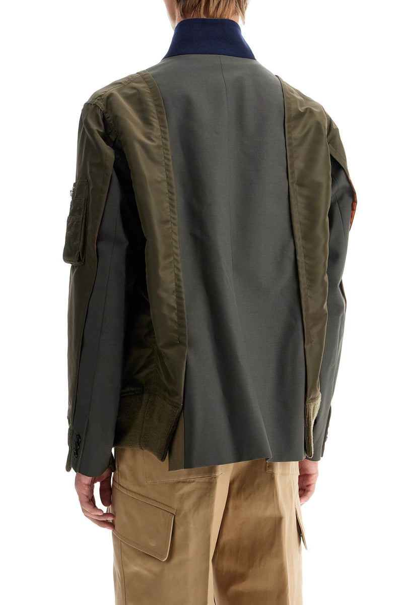 Sacai Hybrid Nylon And Wool Blend Jacket Khaki