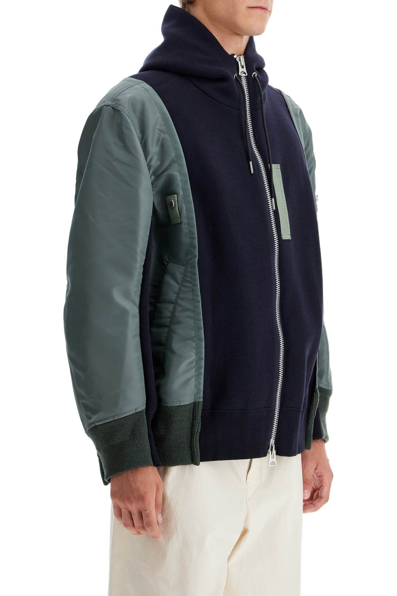 Sacai Hybrid Sweatshirt With Zip And Hood Blue