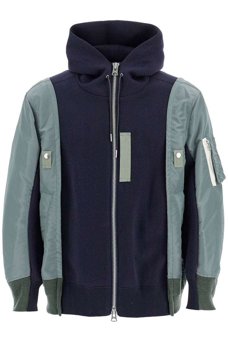 Sacai Hybrid Sweatshirt With Zip And Hood Blue