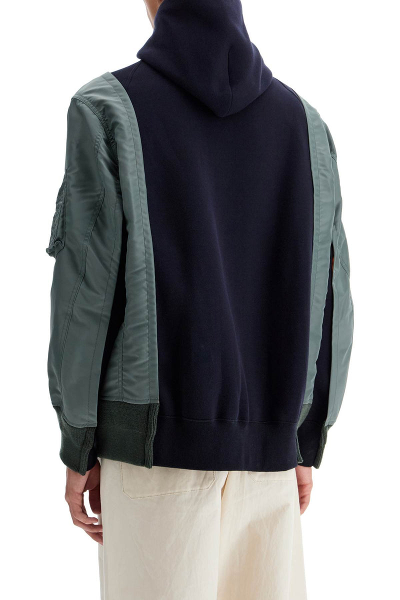 Sacai Hybrid Sweatshirt With Zip And Hood Blue